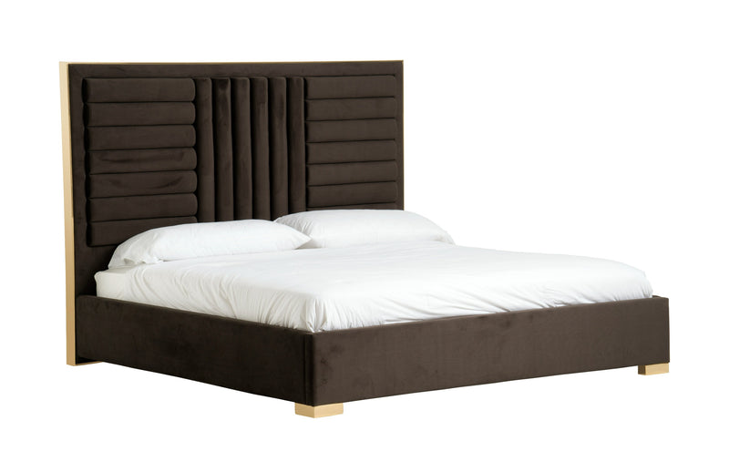 Modrest Daystar - Modern Dark Brown Velvet & Gold Bed