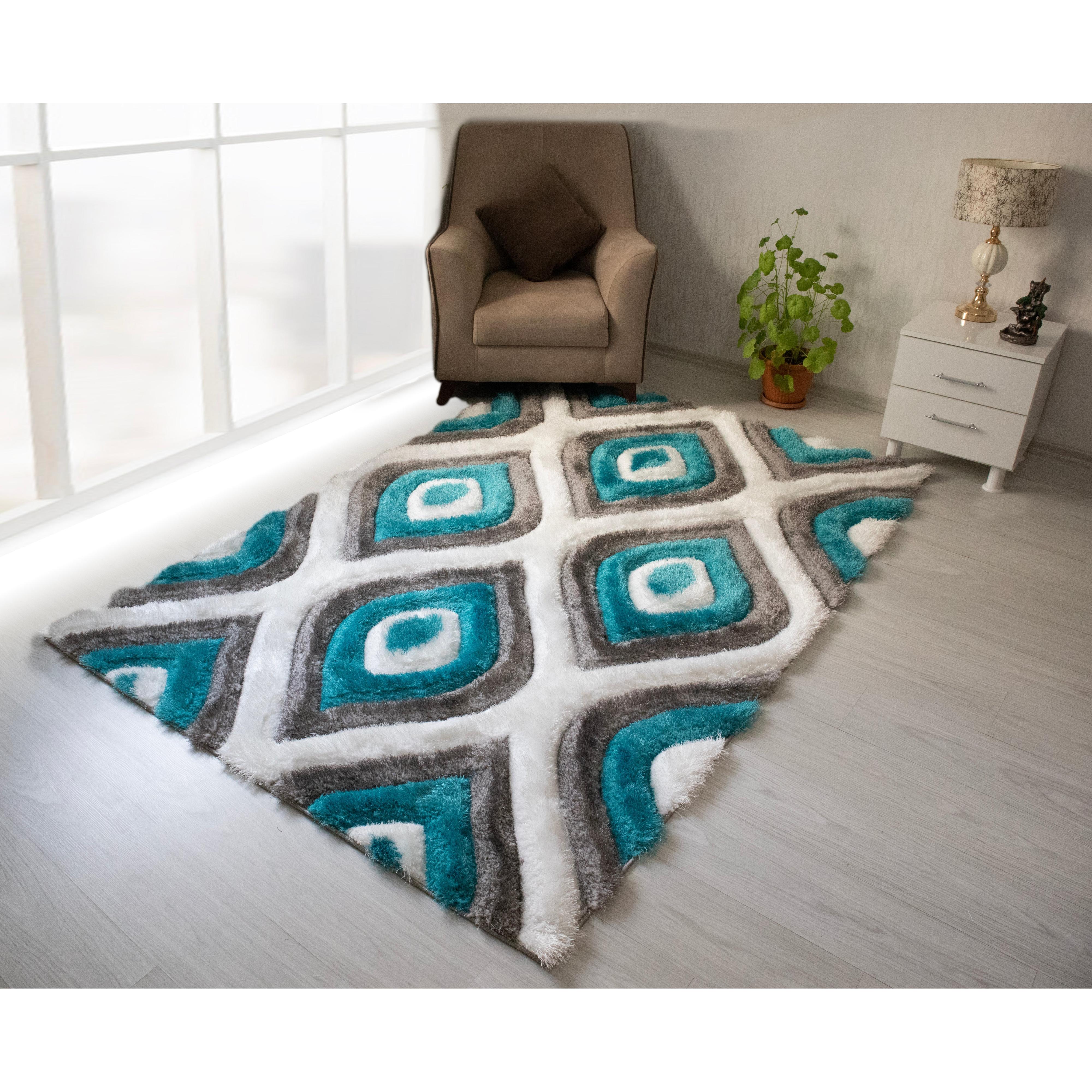Nova Wholesale Furniture Rugs Rectangle 3D151-GRY/TRQ-57 IMAGE 3