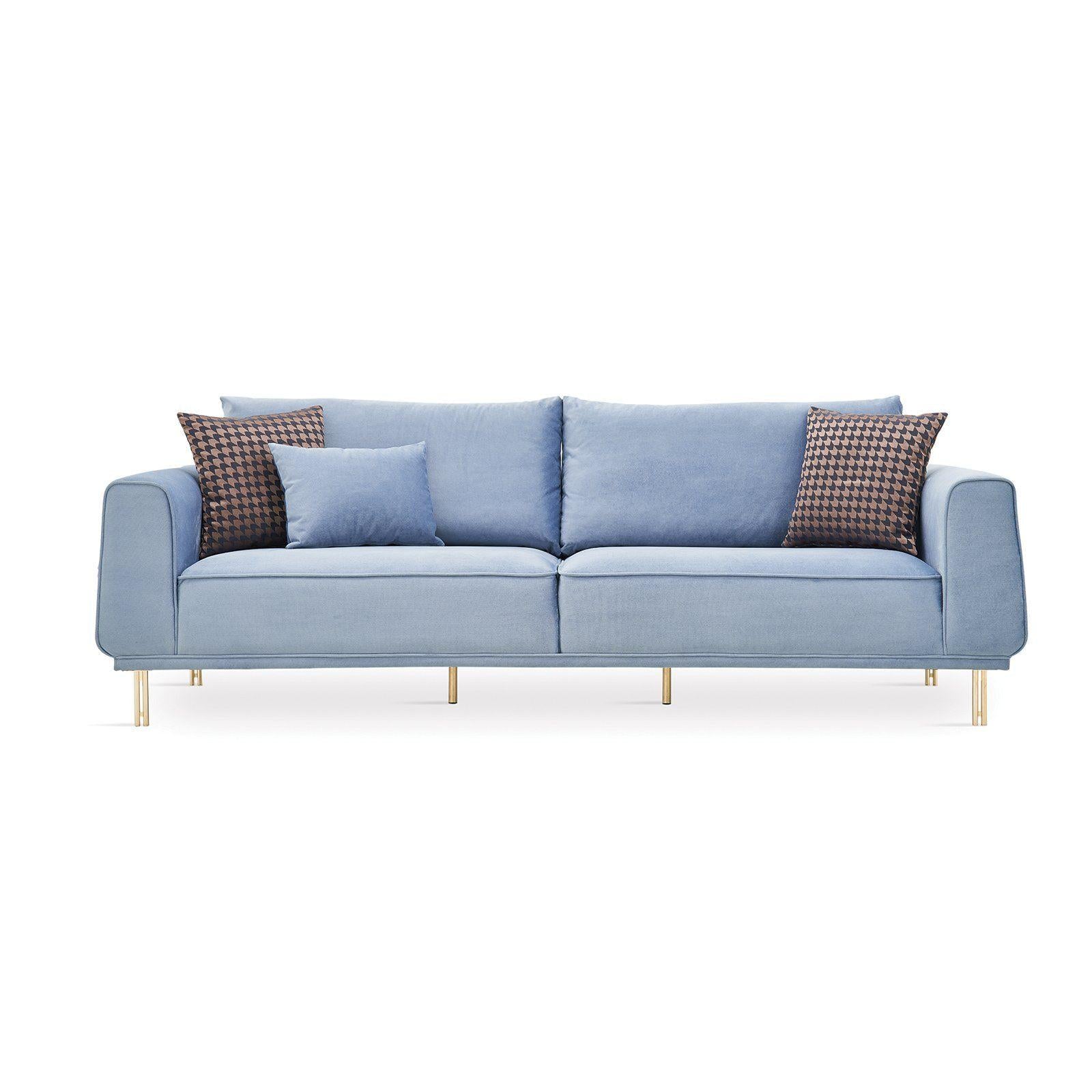 Enza Home Sofas Stationary Merida 3-Seater Sofa - Blue/Gold IMAGE 1