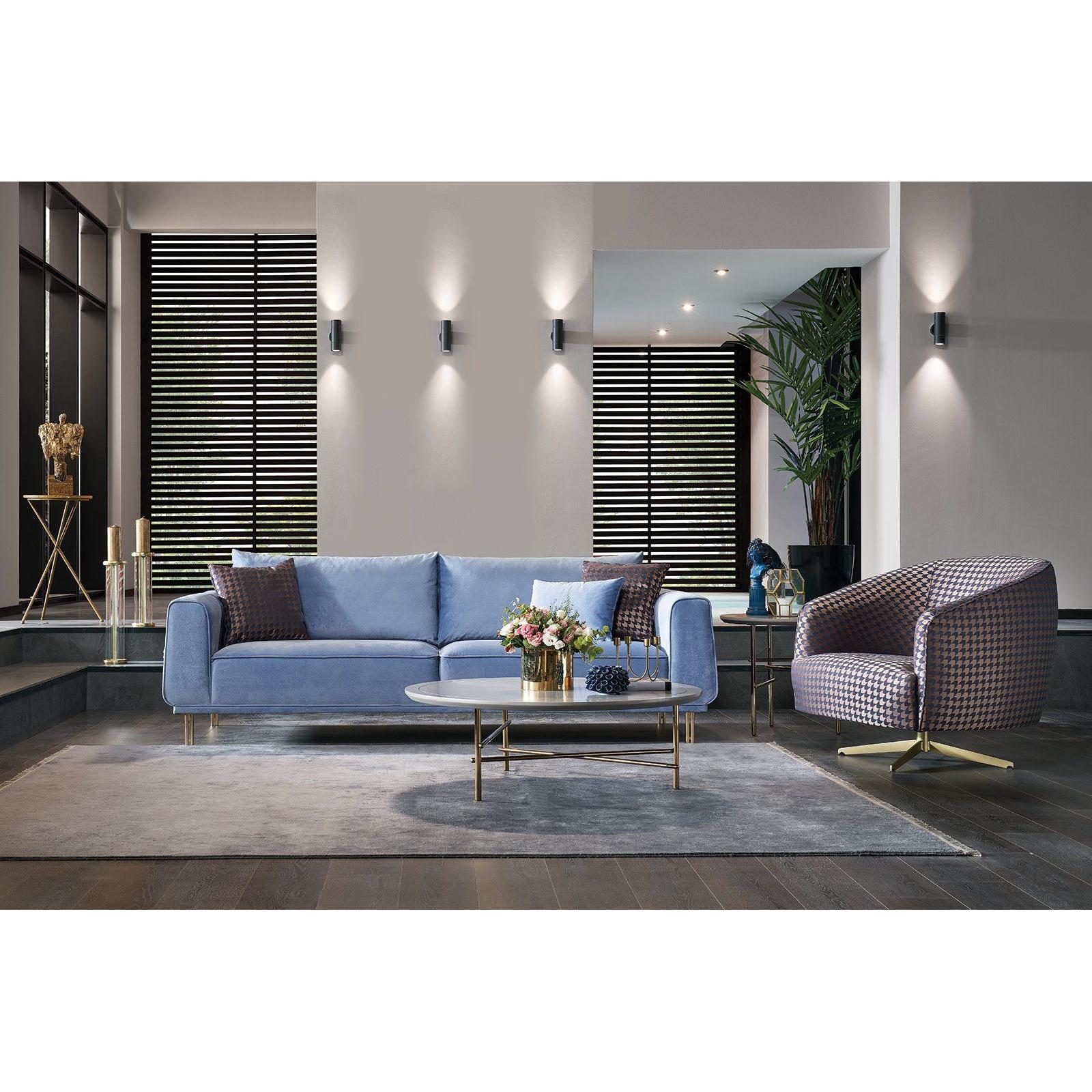 Enza Home Sofas Stationary Merida 3-Seater Sofa - Blue/Gold IMAGE 4