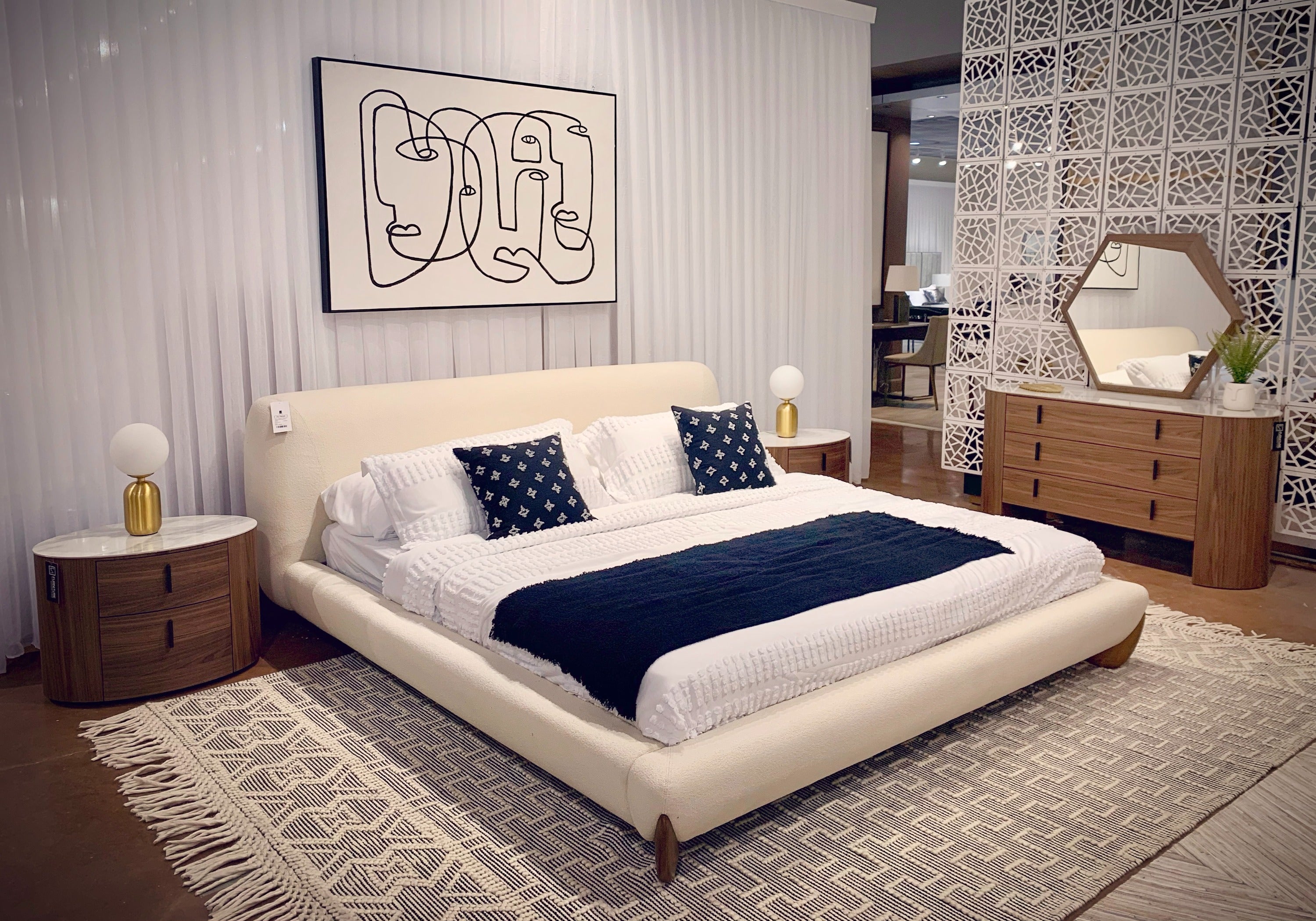 Modrest Fleury - Contemporary Cream Fabric and Walnut  Bed