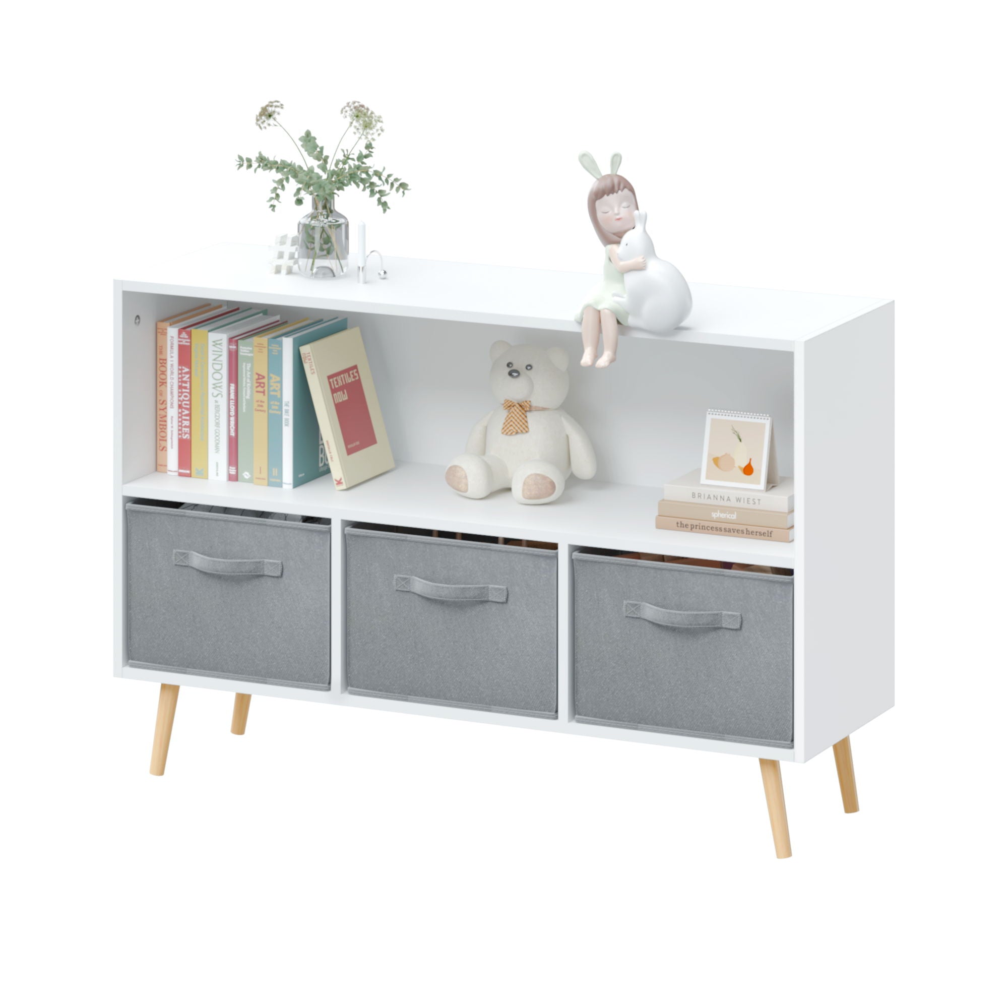 Bookcase With Collapsible Drawers, Book Display Organizer