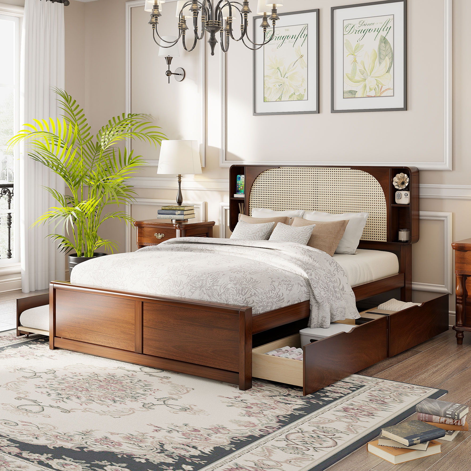 Headboard Bed With 2 Drawers And Trundle