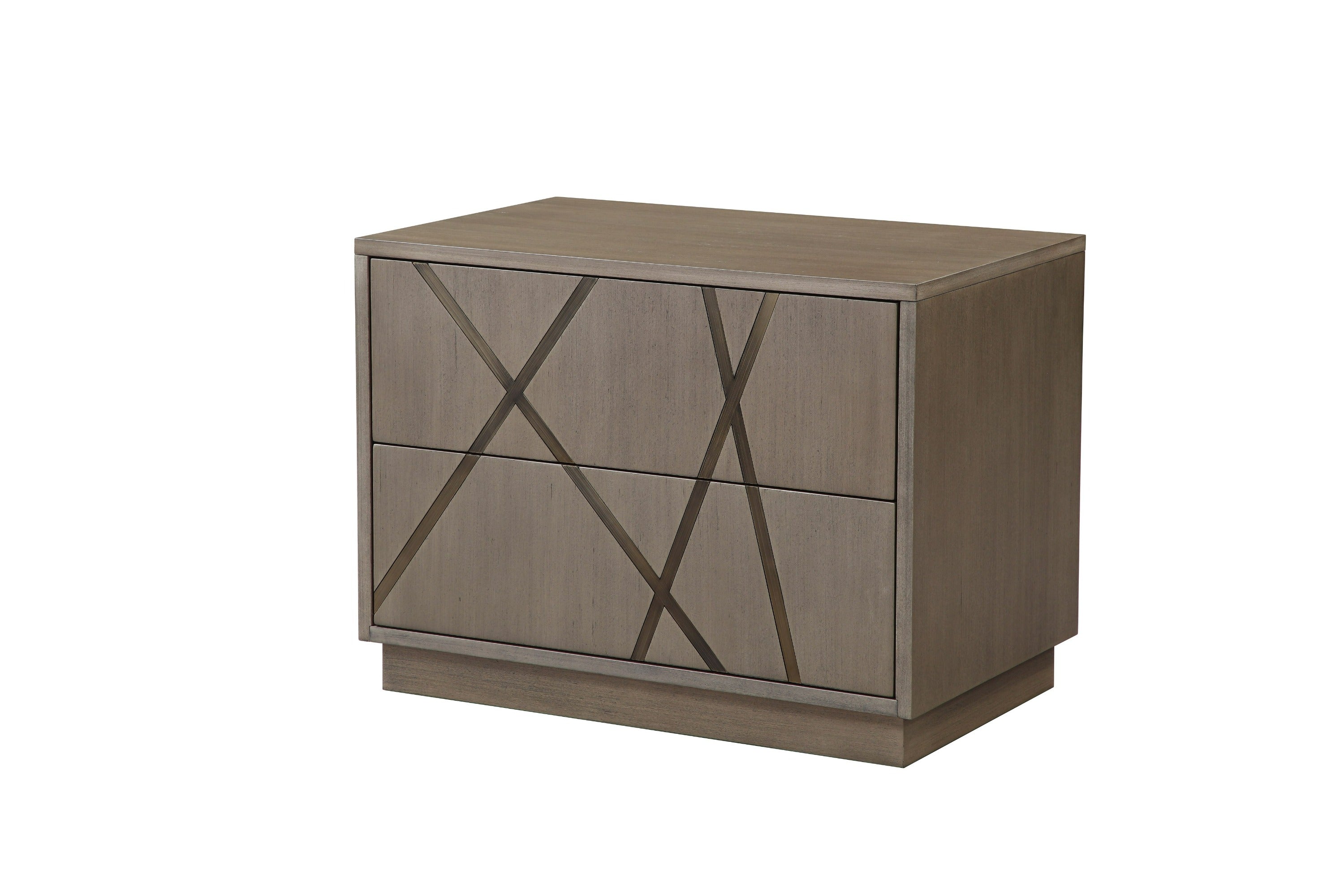 Modrest Nixa - Modern Beige Velvet + Brushed Bronze + Birch Bed + Nightstands-eastern