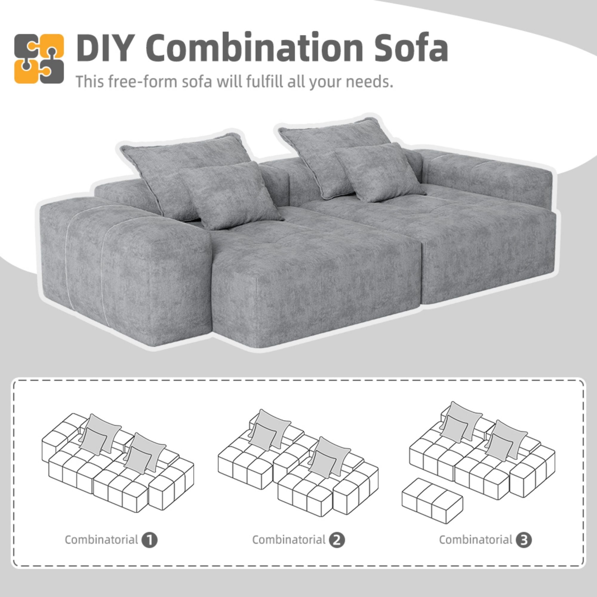 Modern Oversized Diy Combination Modular Sectional Sofa With Pillows