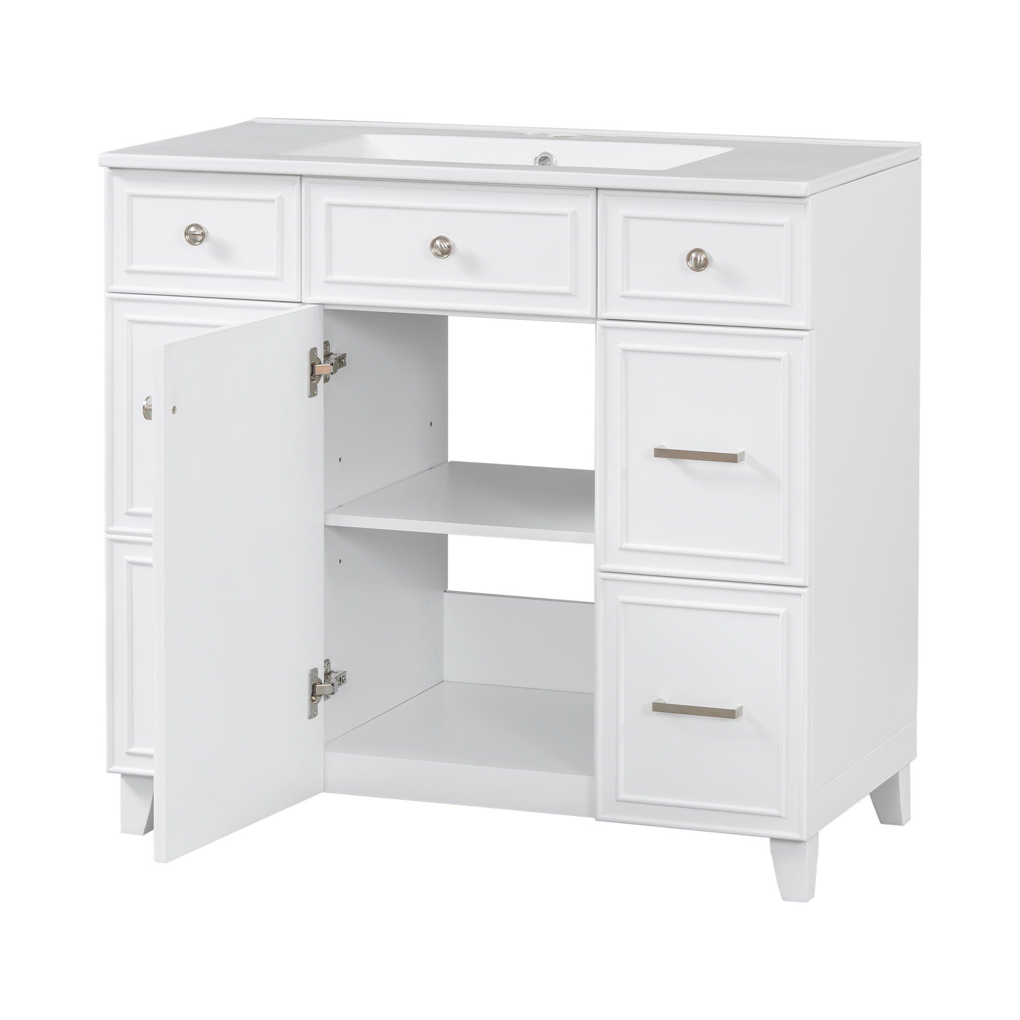Bathroom Vanity With Ceramic Sink, Soft Close Doors, Adjustable Shelves
