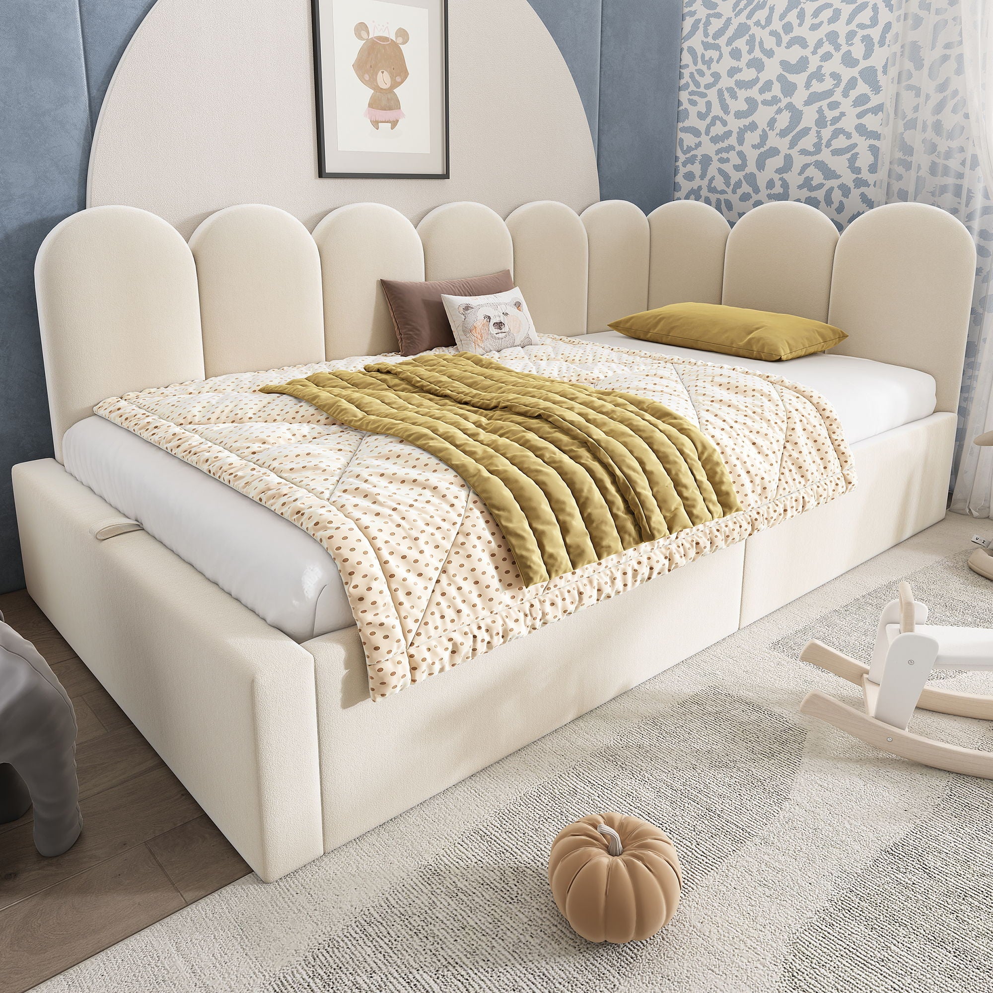 Upholstered Daybed With Metal Slatted Base