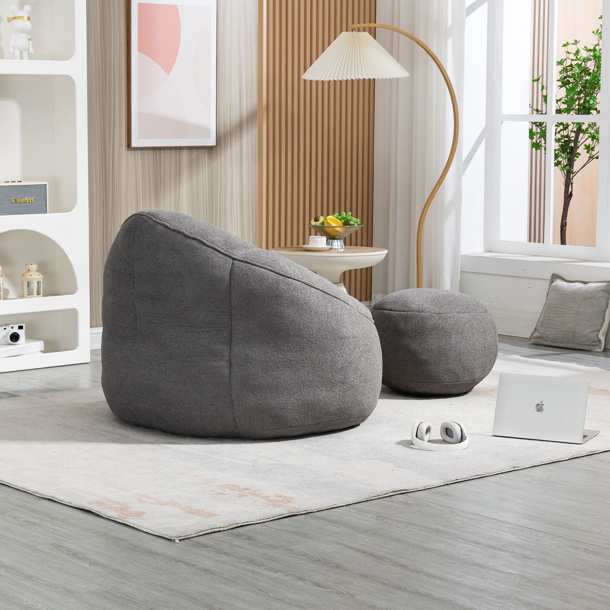 Bedding Bean Bag Sofa Chair High Pressure Foam With Footrest
