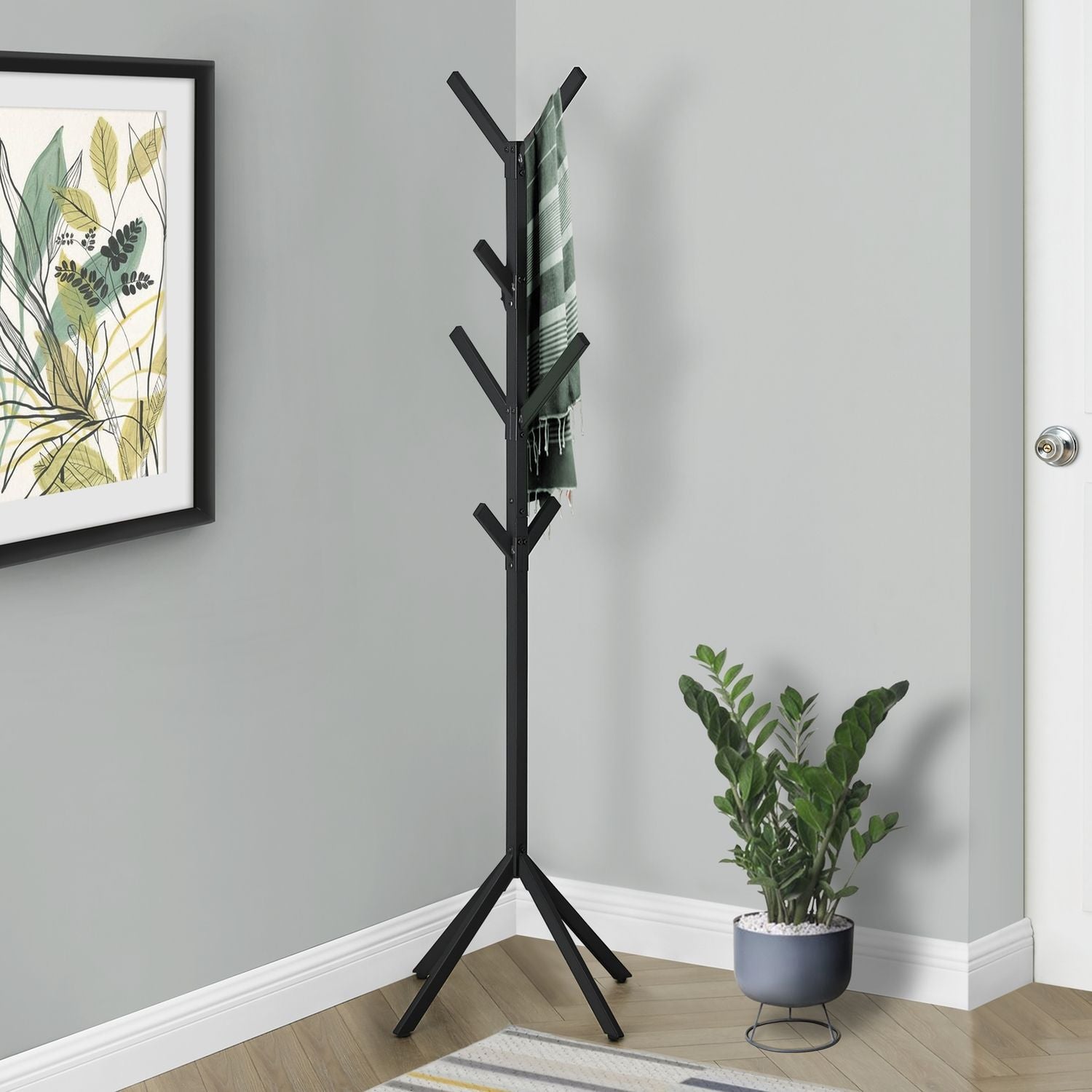 Coat Rack, Hall Tree, Free Standing, 8 Hooks, Entryway, Contemporary & Modern