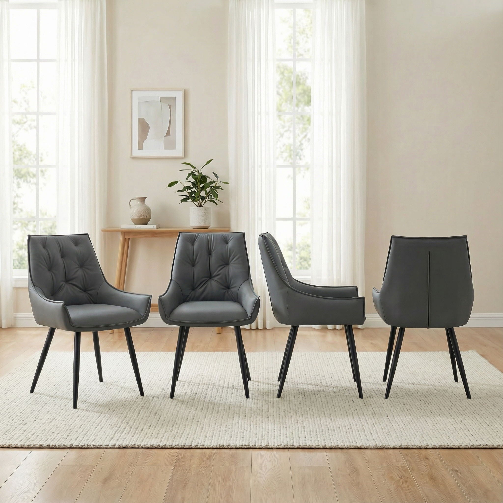 Dining Kitchen Chairs, Flat Back (Set of 2) - Dark Gray