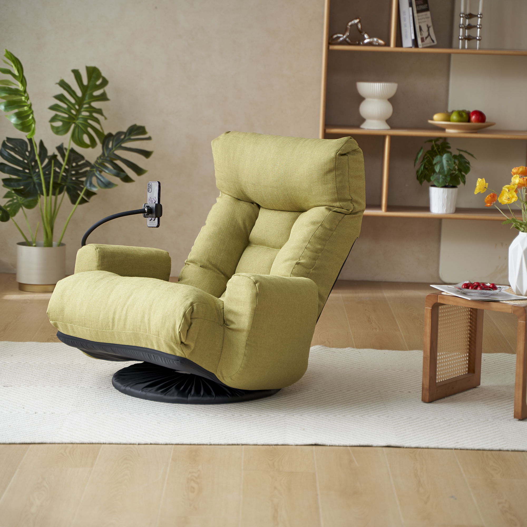 Adjustable Swivel Lounge Chair With 360 Degree Rotating Seat And Headrest Support