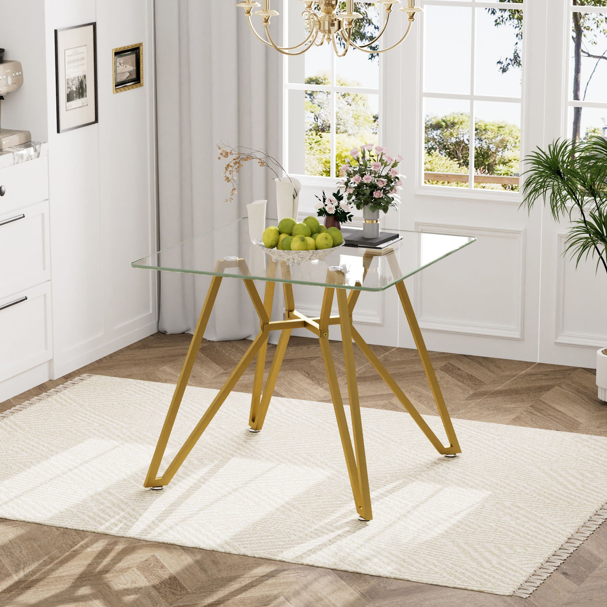 Modern Glass Dining Table With Metal Legs