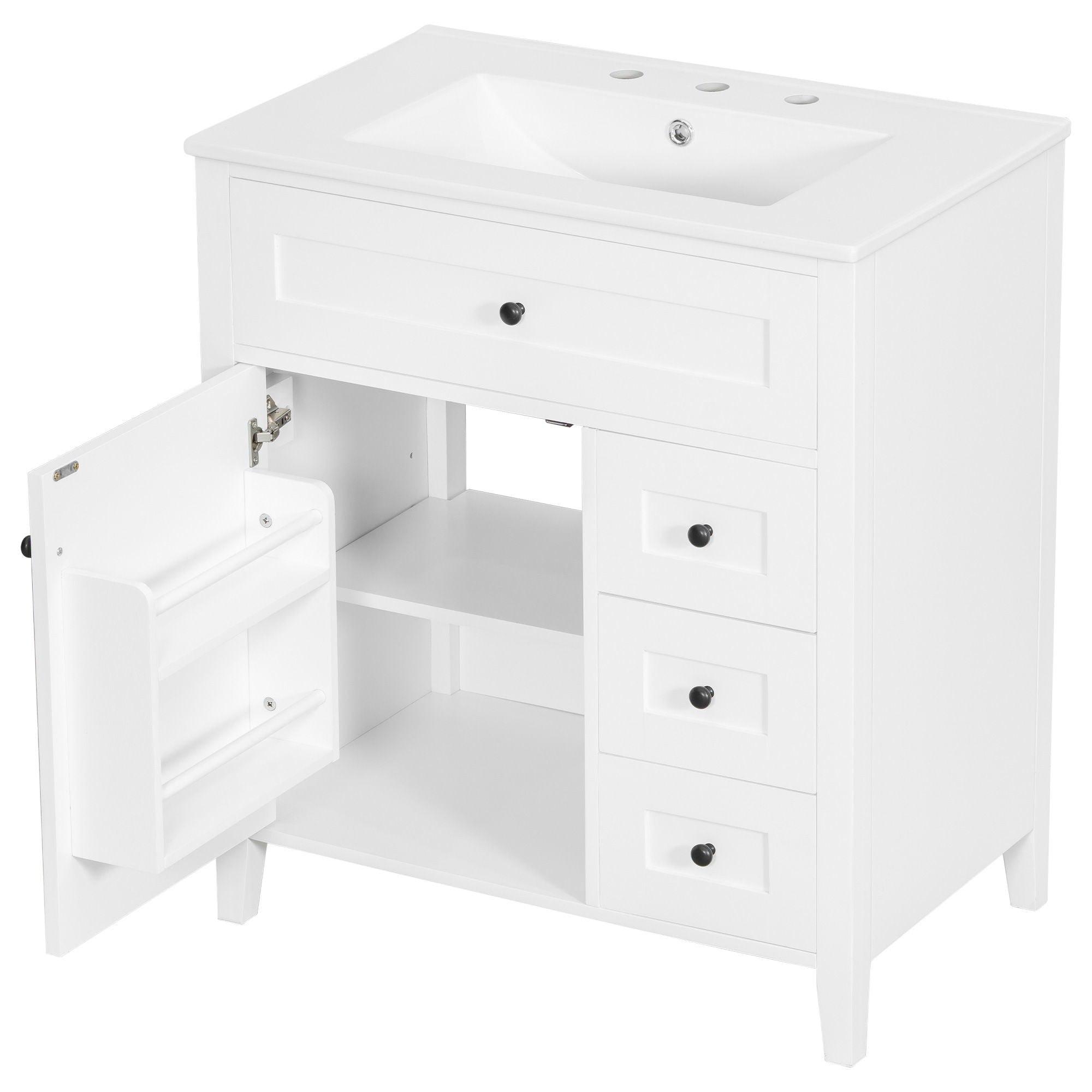 Bathroom Vanity With Sink, 3 Drawers And Adjustable Shelf