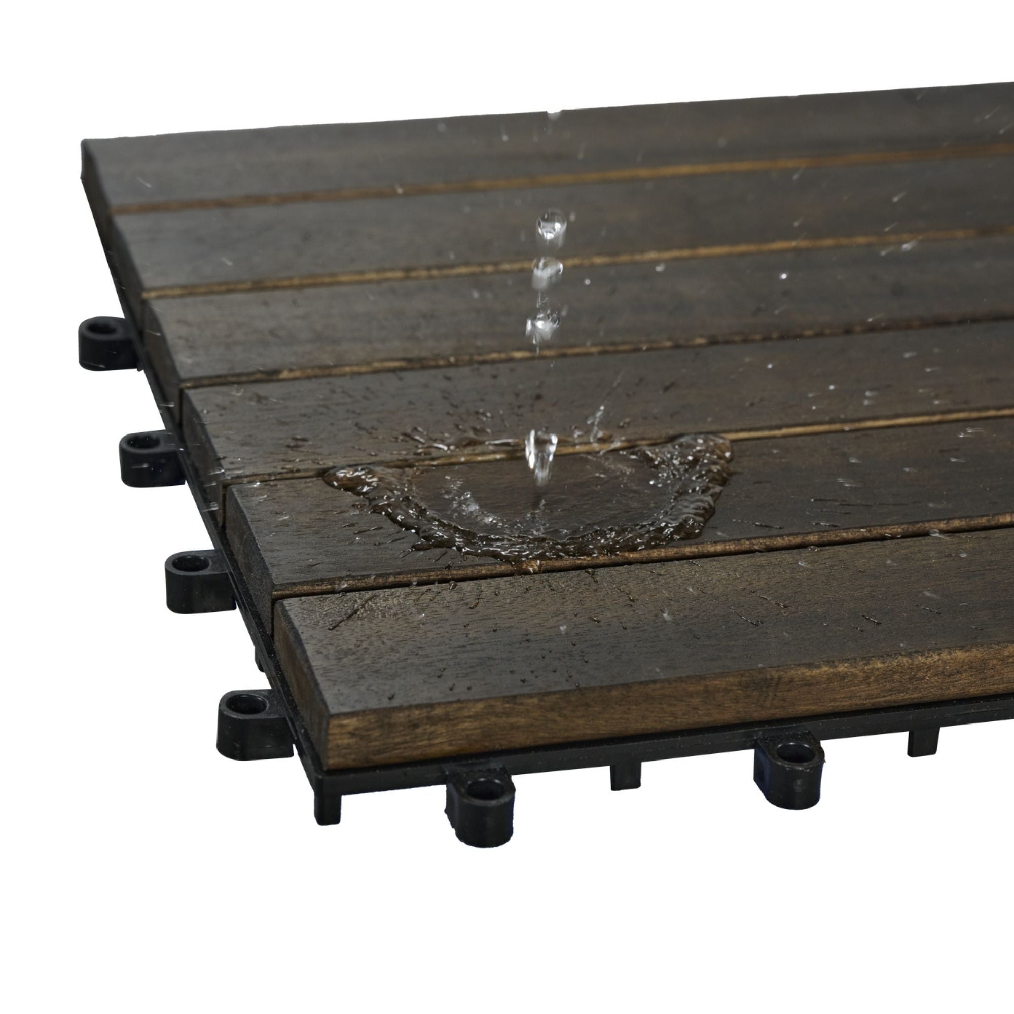 Acacia Hardwood Interlocking Deck Tiles, Striped Pattern