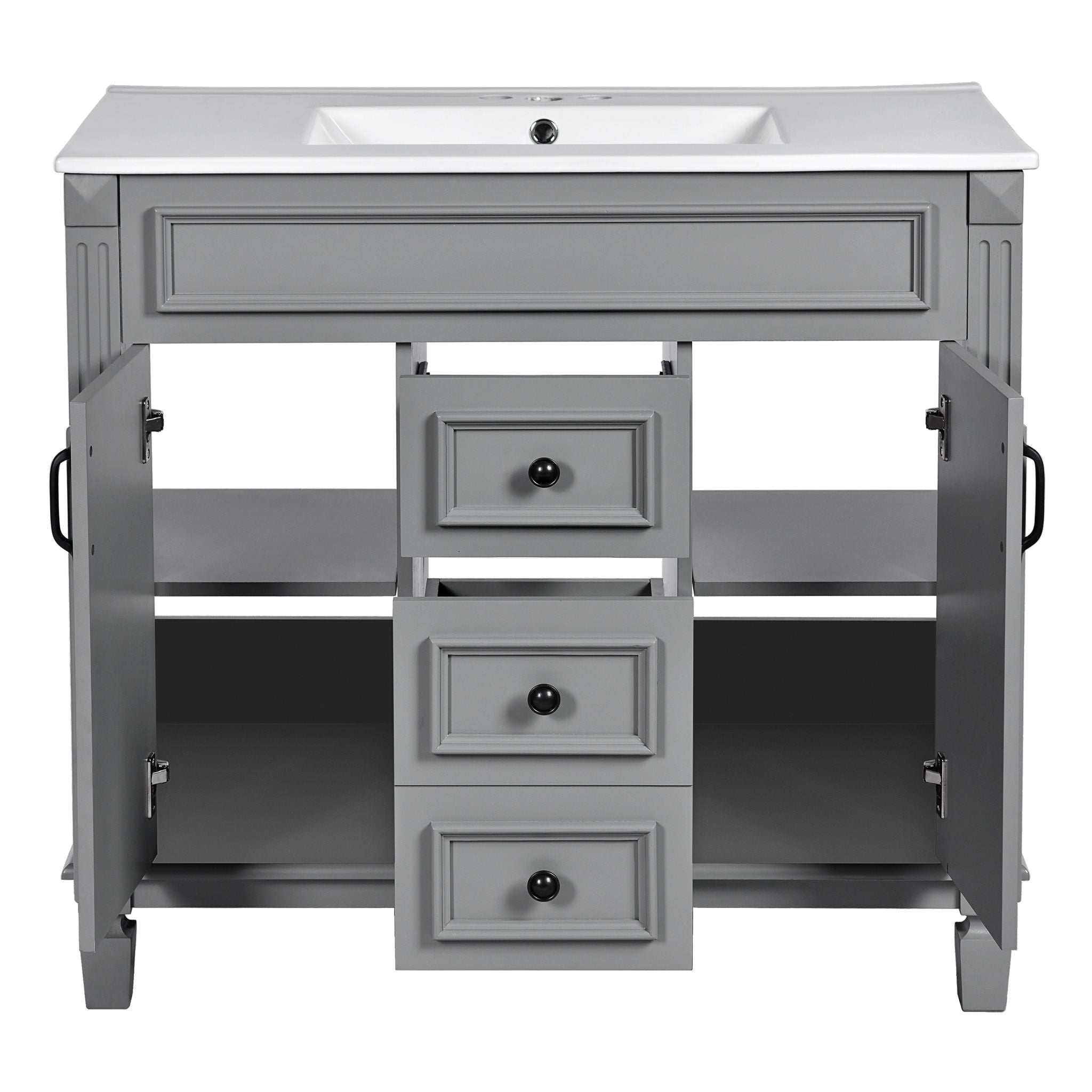 Bathroom Vanity With Top Sink, Basin On Cabinet With 2 Soft Closing Doors And 2 Drawers