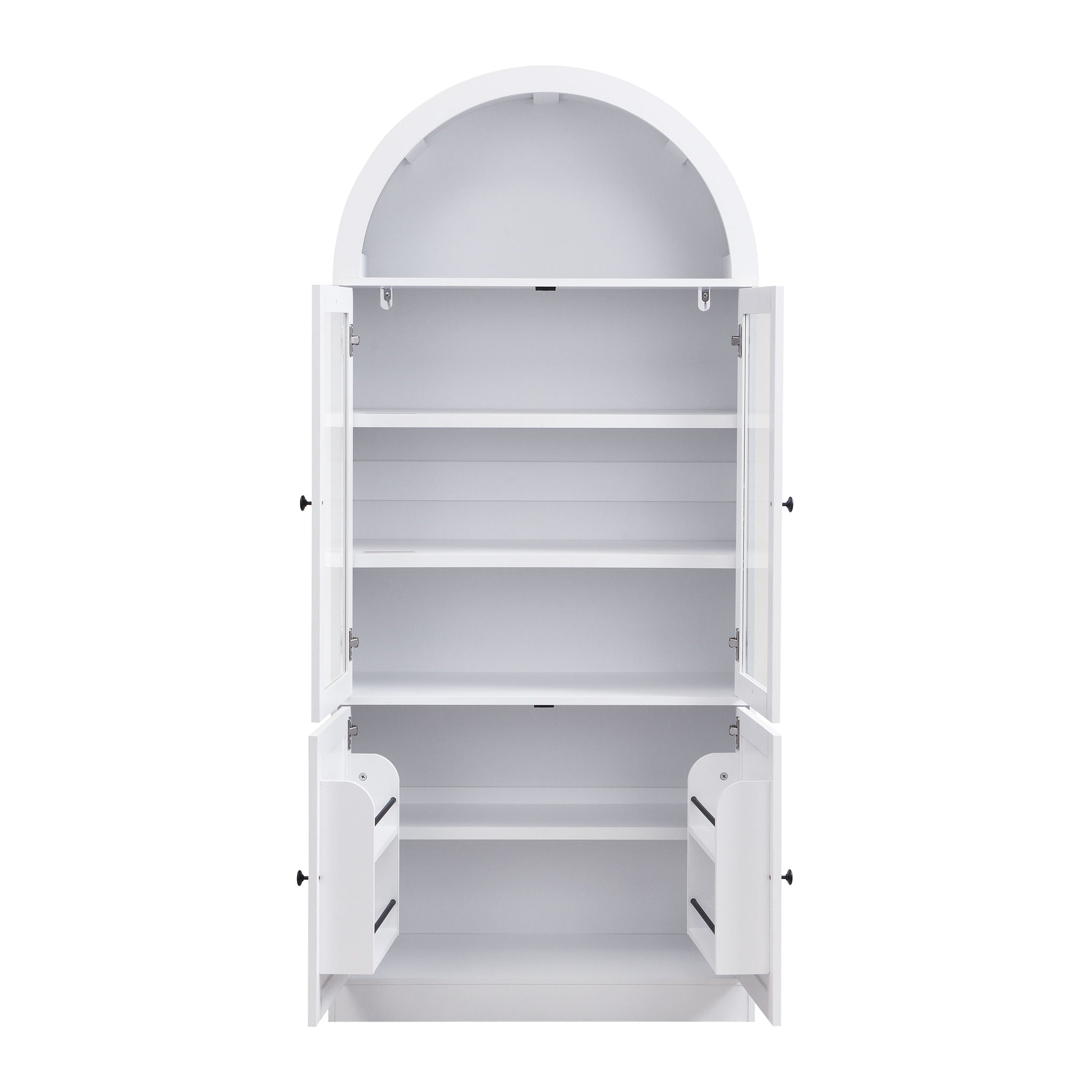 Tall Arched Top Storage Cabinet With 5 Tier Shelves, Soft Close Hinges