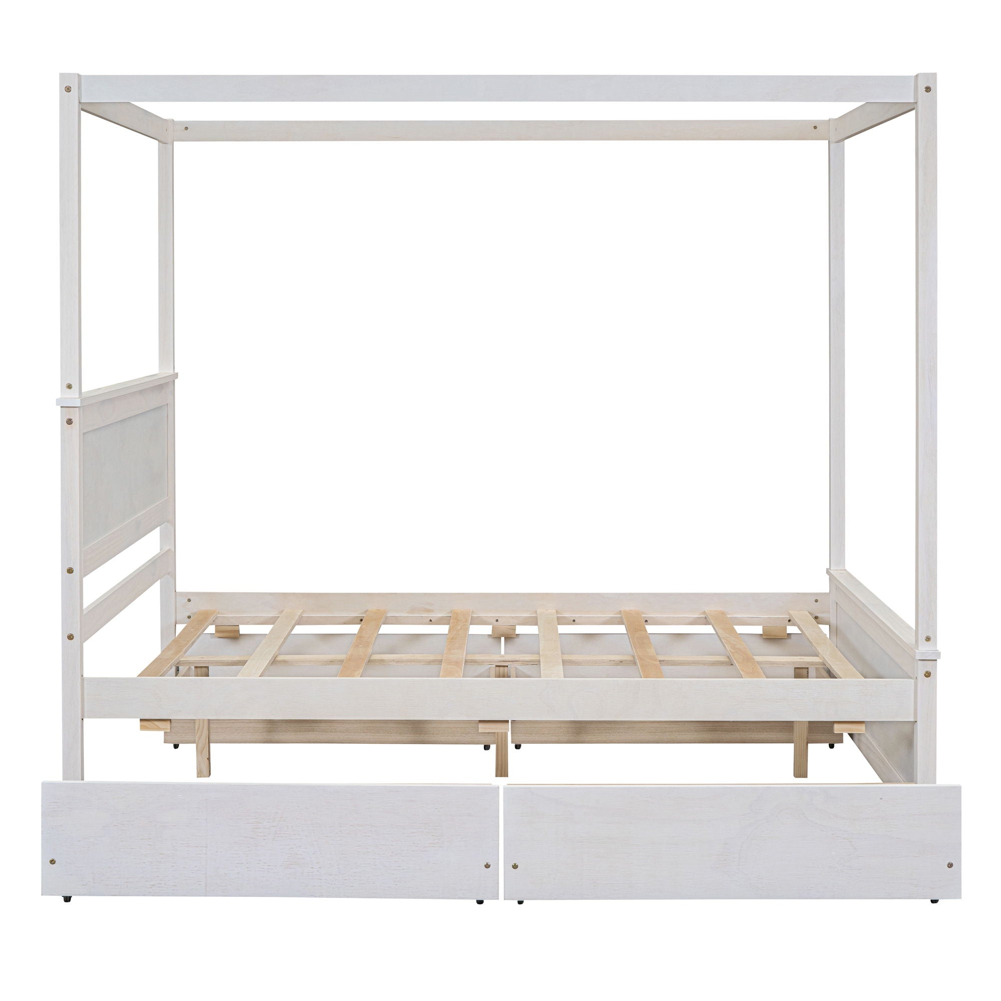 Canopy Platform Bed With Drawers, Support Slats, No Box Spring Needed
