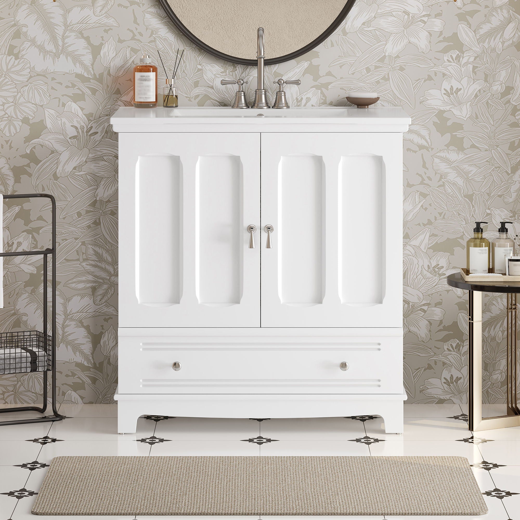 Bathroom Vanity With Sink, Cabinet With Adjustable Shelf And Drawer Divider