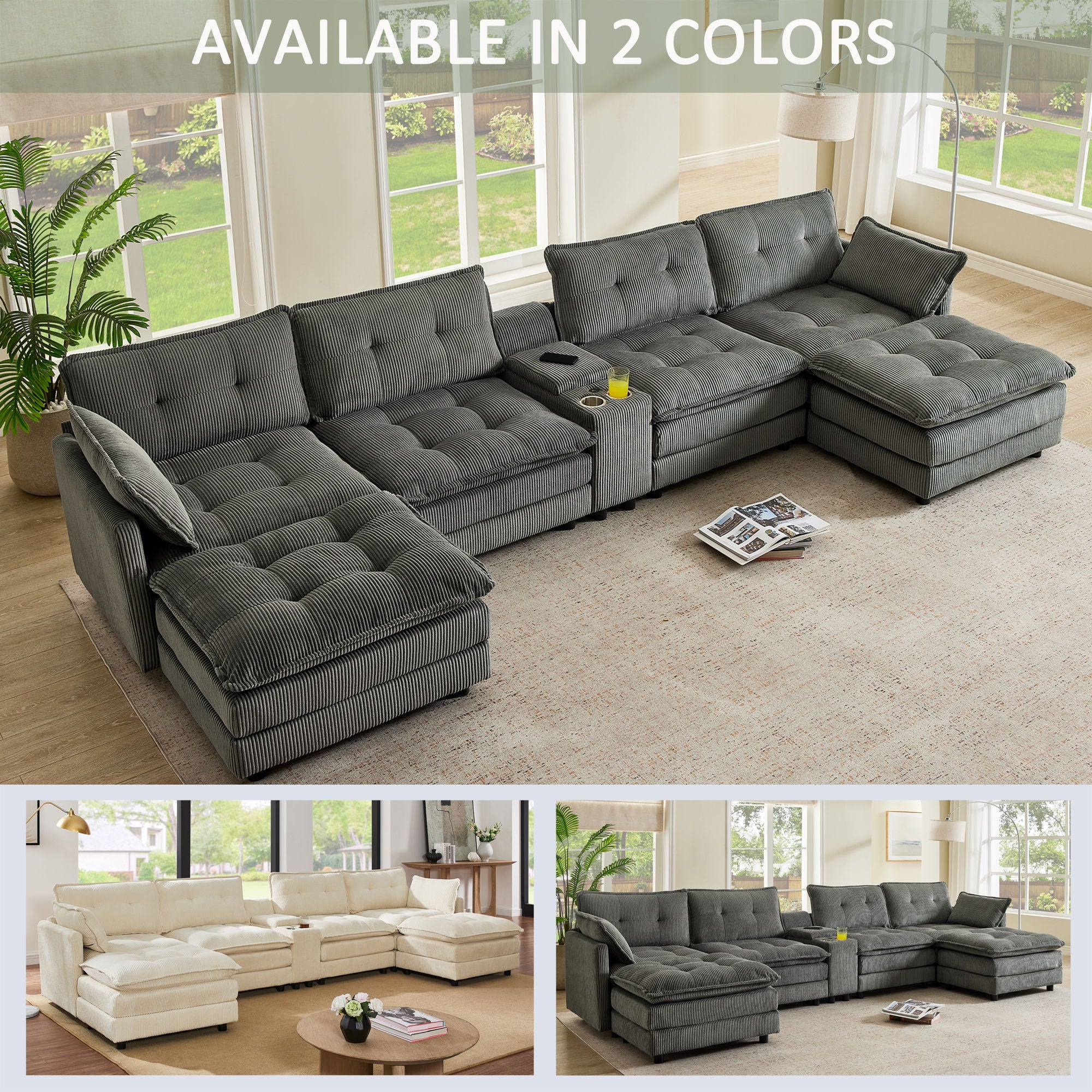 Oversized Modular Sectional Sofa With Multi Functional Console