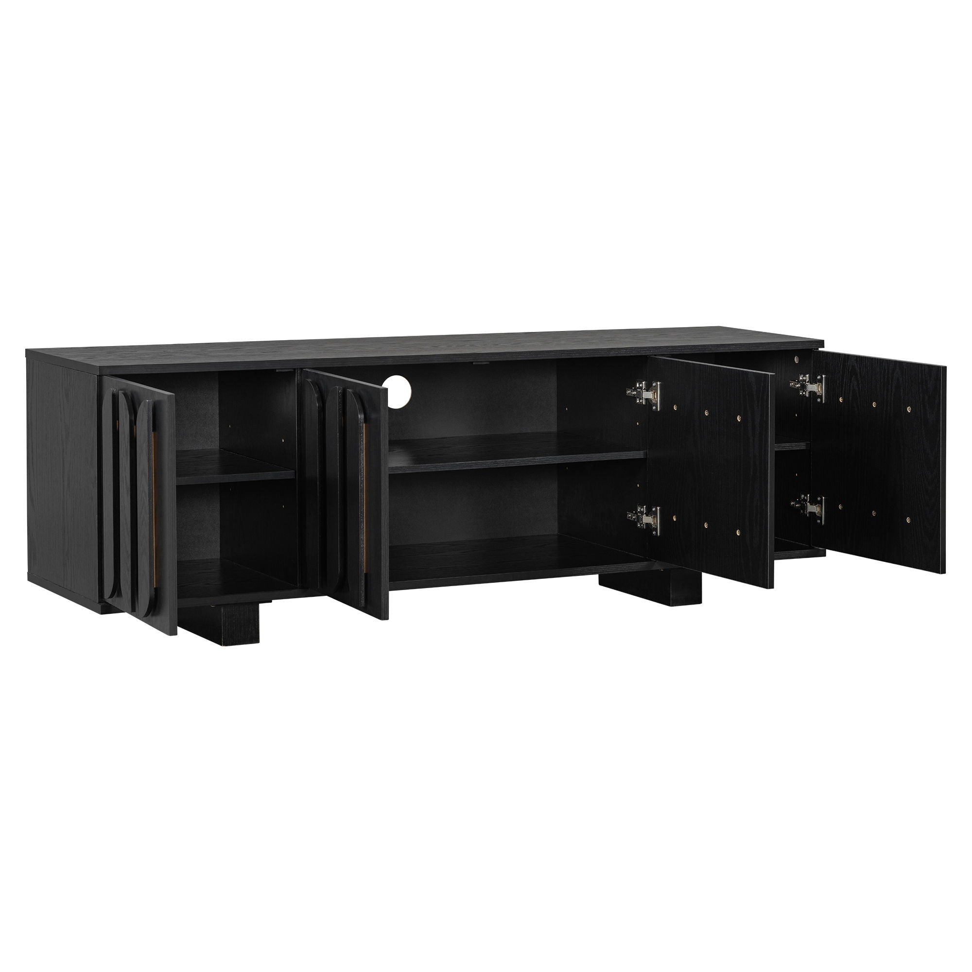 Farmhouse TV Stand, Storage Media Console With Adjustable Shelves & 3 Cable Holes