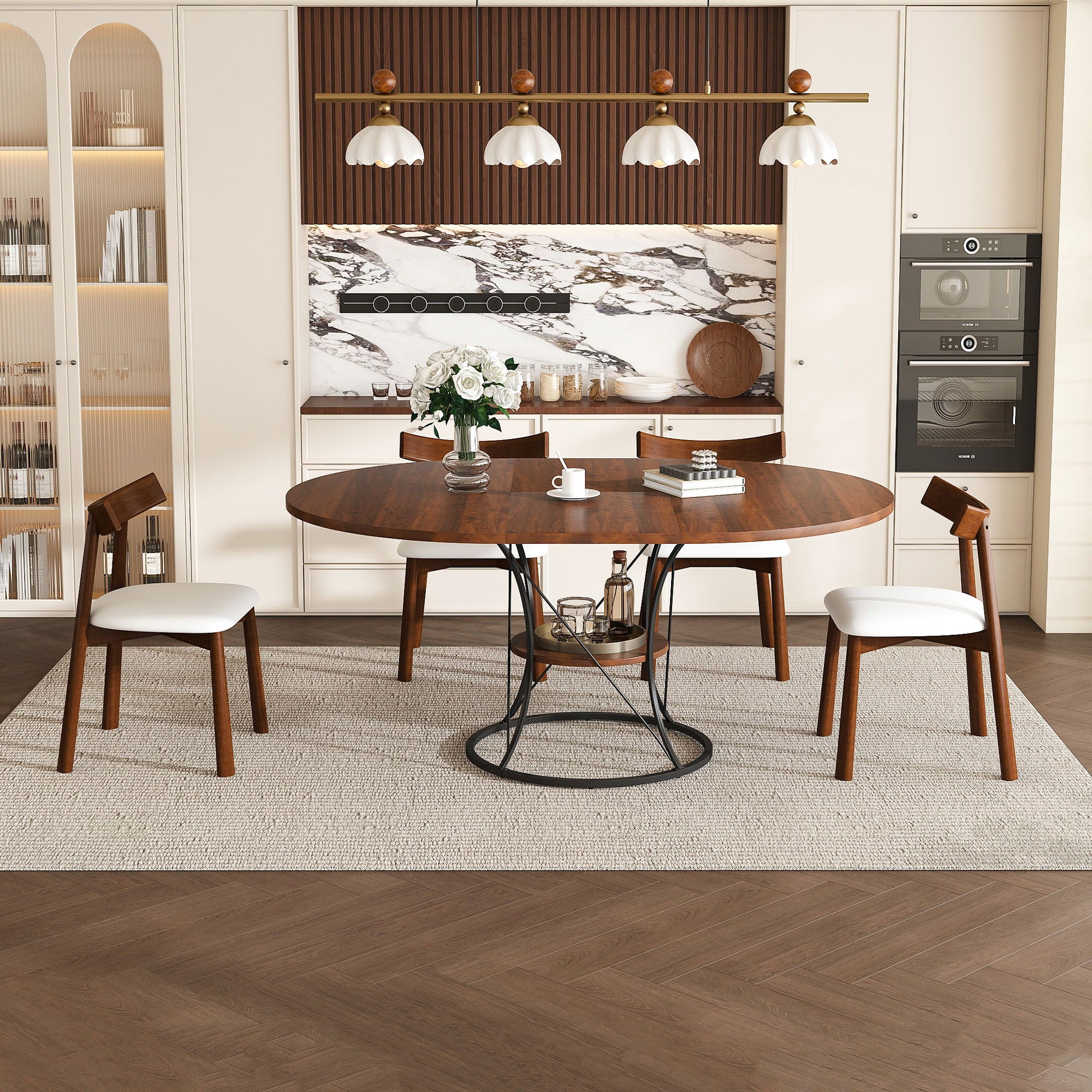 Round Extendable Dining Table Set With Chairs