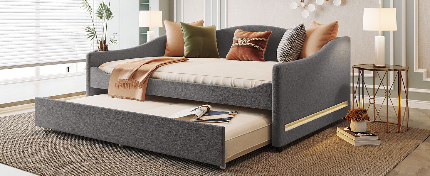 Upholstered Daybed With Light And Trundle