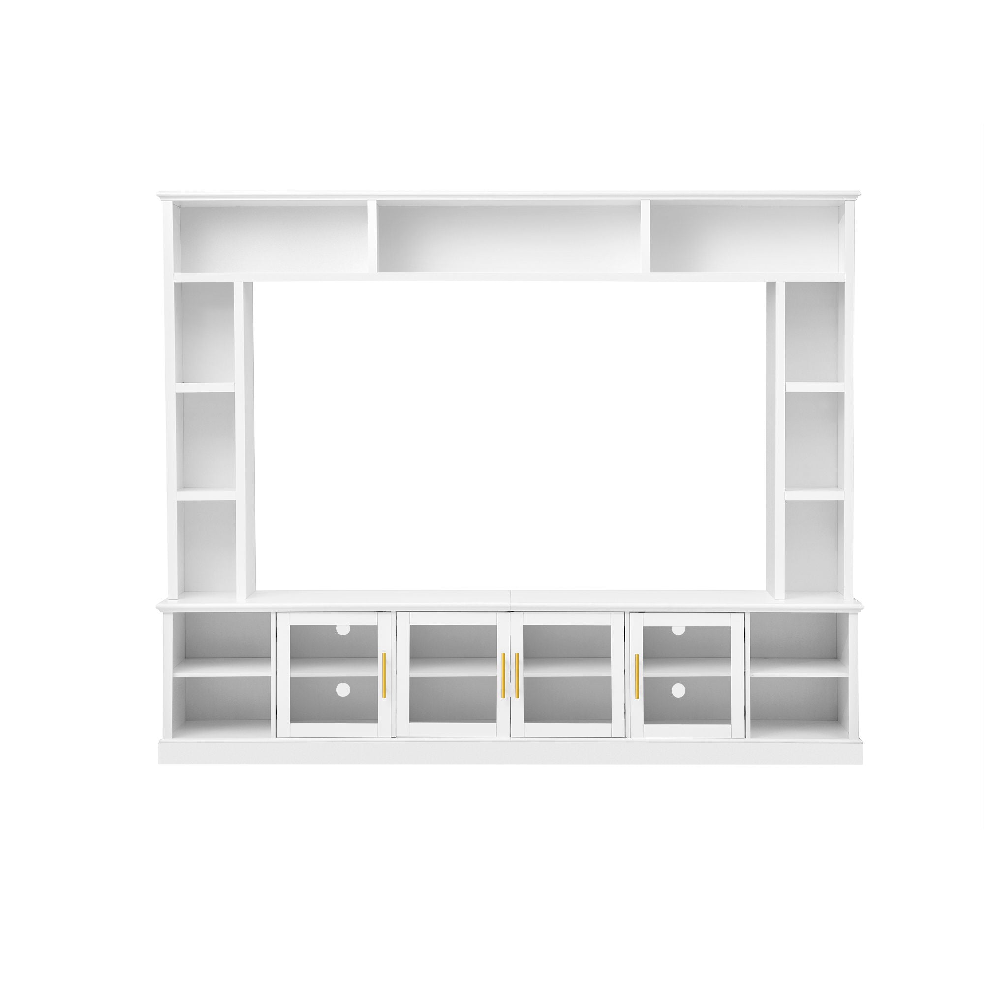 All-In-One Entertainment Center With Bookshelves & Tempered Glass Doors, TV Console Unit For Living Room