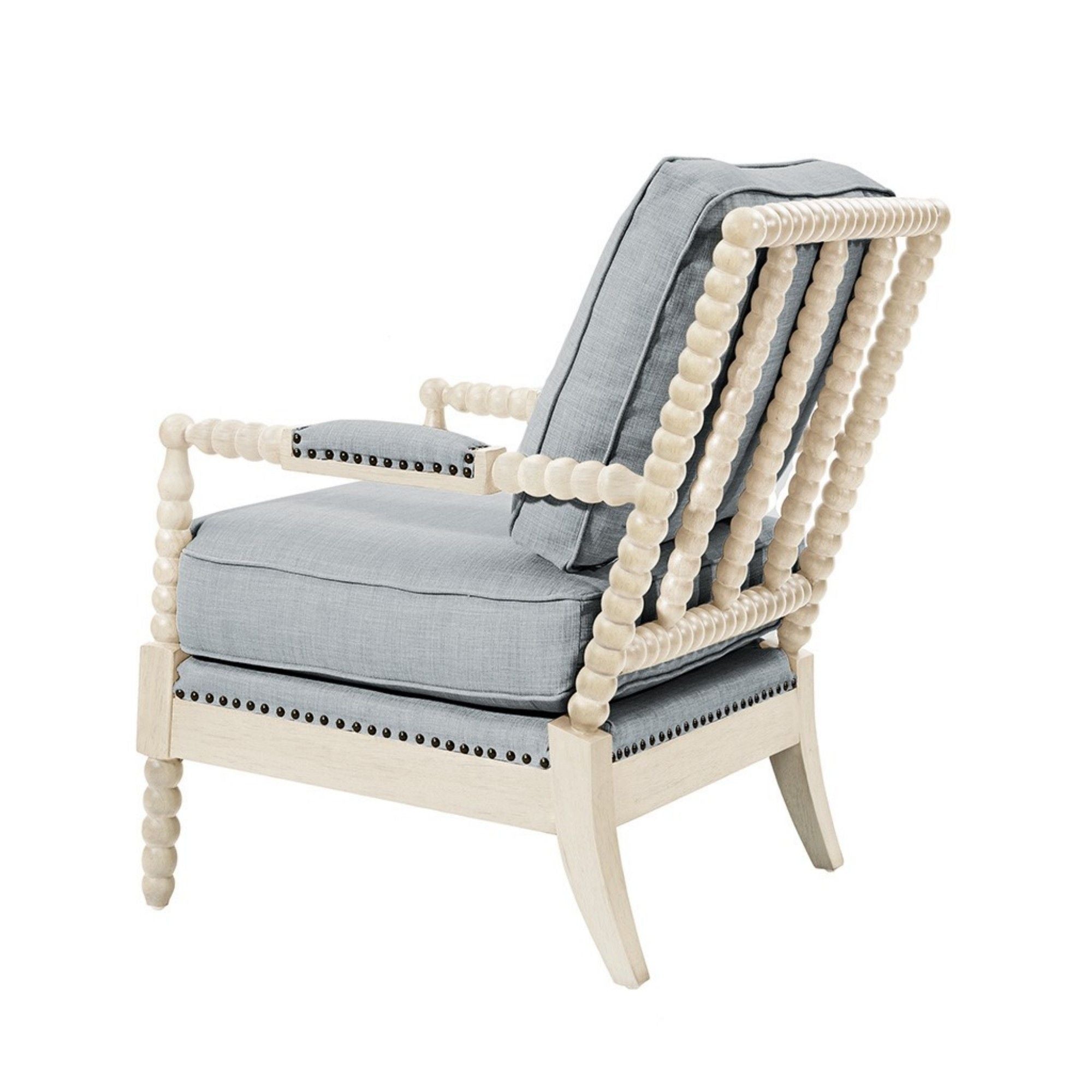 Arm Chair With Open Back Spindle Design, Padded Armrests