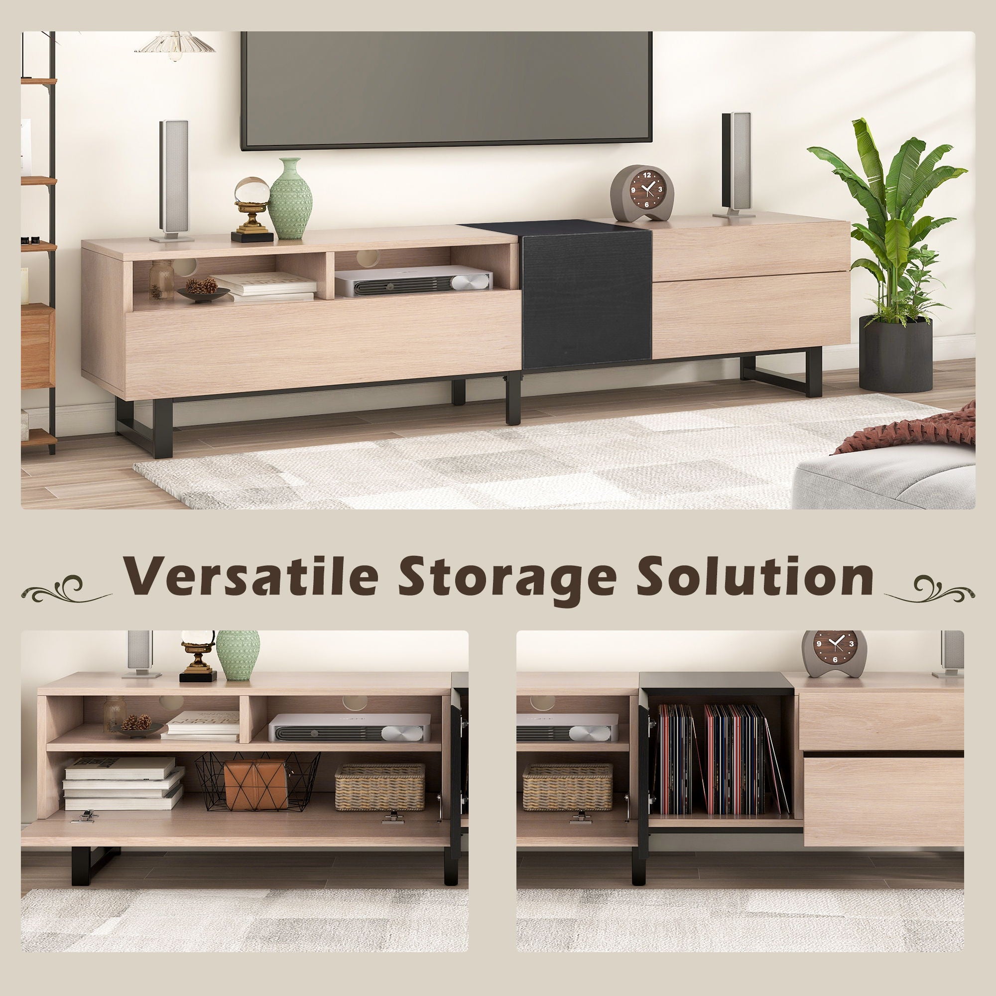 TV Stand For 80'' TV With Double Storage Space, Media Console Table With Drop Down Door