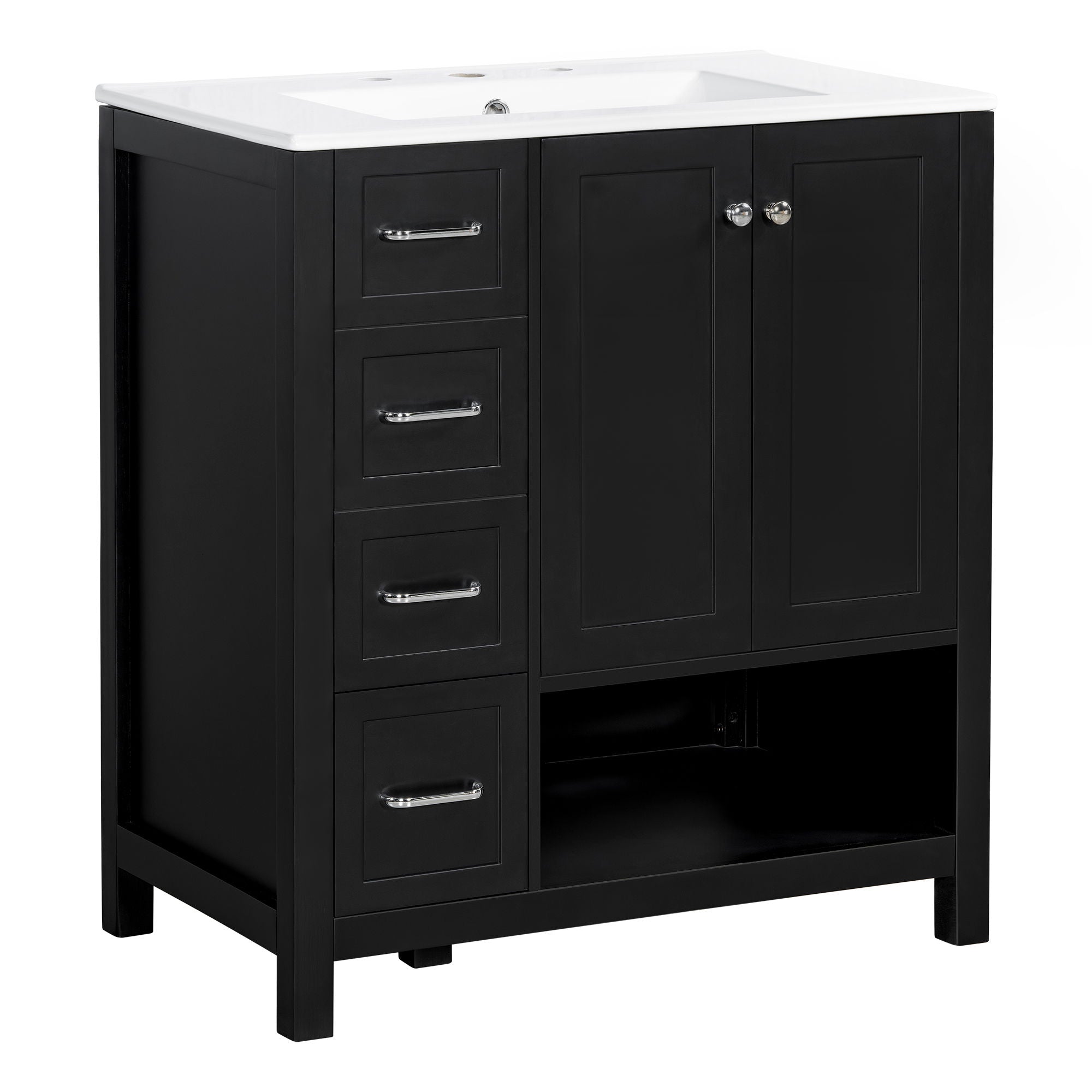 Bathroom Vanity With Sink Top, Bathroom Vanity Cabinet With 2 Doors And 2 Drawers, Open Shelf