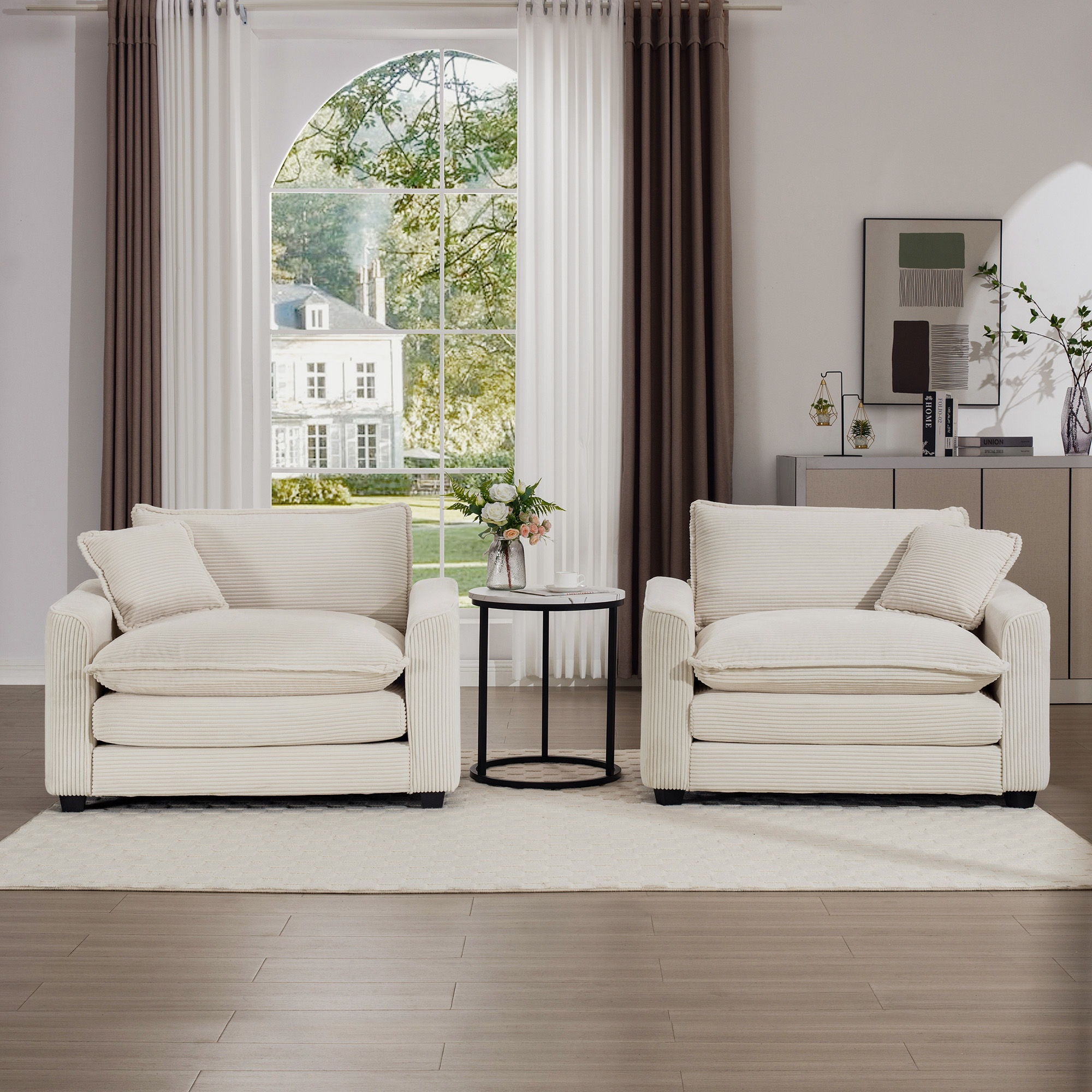 Modern Classic Fabric Single Chair Deep Seat Sofa With Pillow