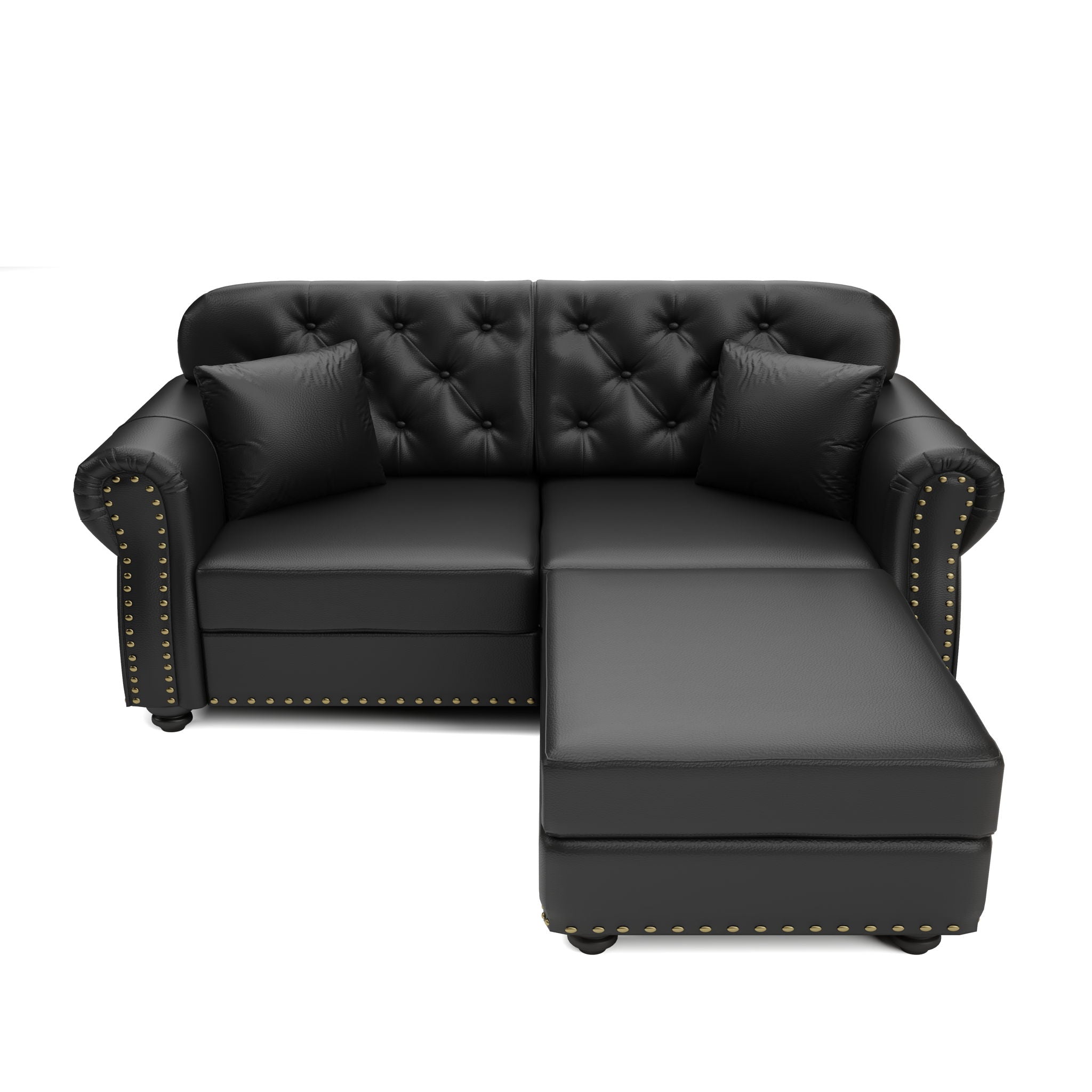 Upholstered Sofa With Nailhead Trim, Rolled Armrests With Ottoman