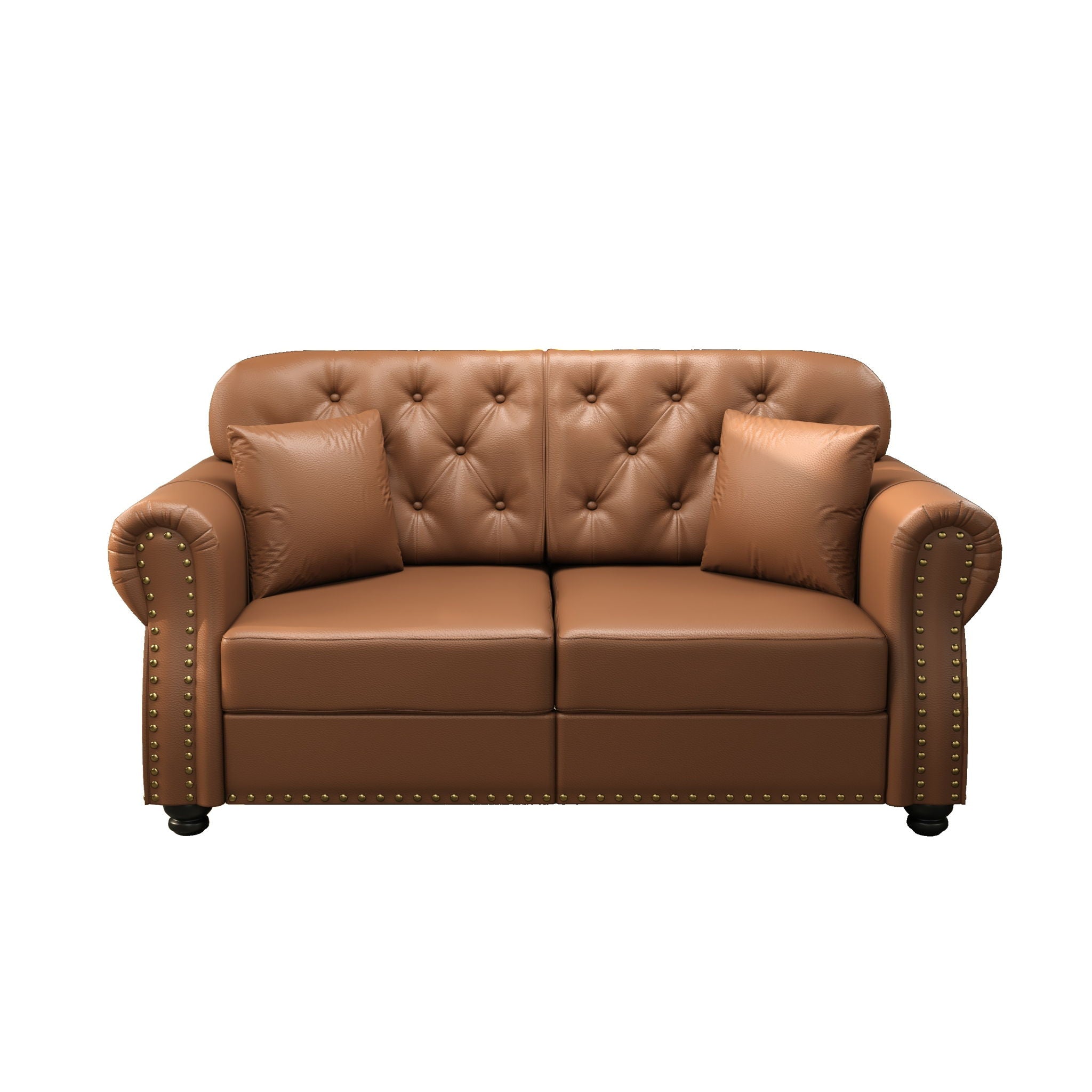 Upholstered Sofa With Nailhead Trim, Rolled Armrests With Ottoman