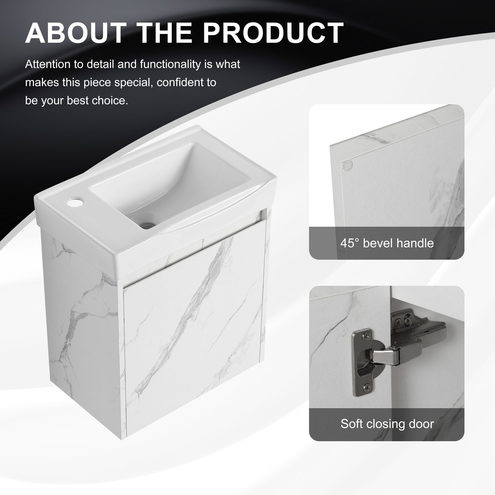 Modern Bathroom Vanity With Ceramic Basin, Wall Mounted Floating Sink Combo, Storage Cabinet