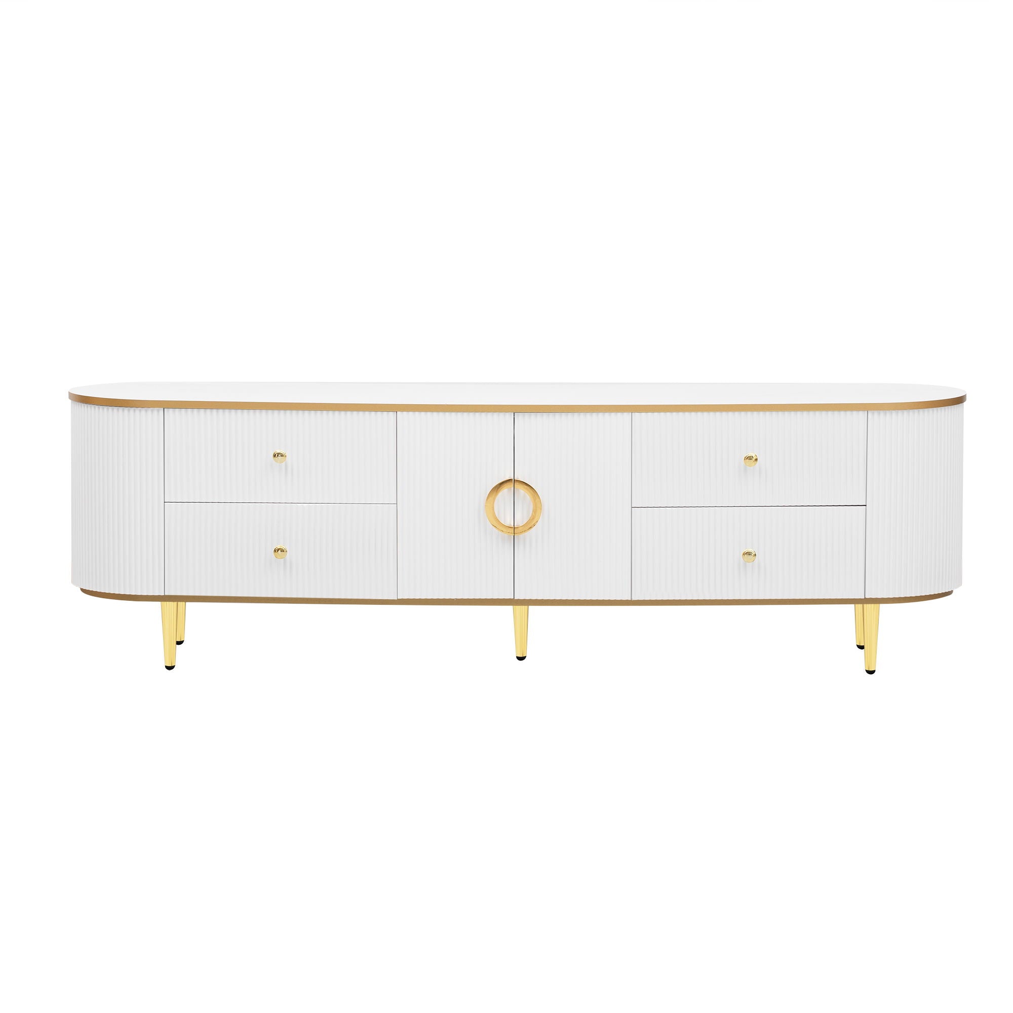 Modern TV Stand For TVs Up To 80", Entertainment Center With 4 Drawers And 1 Cabinet, Wood TV Console Table With And Handles For Living Room - White