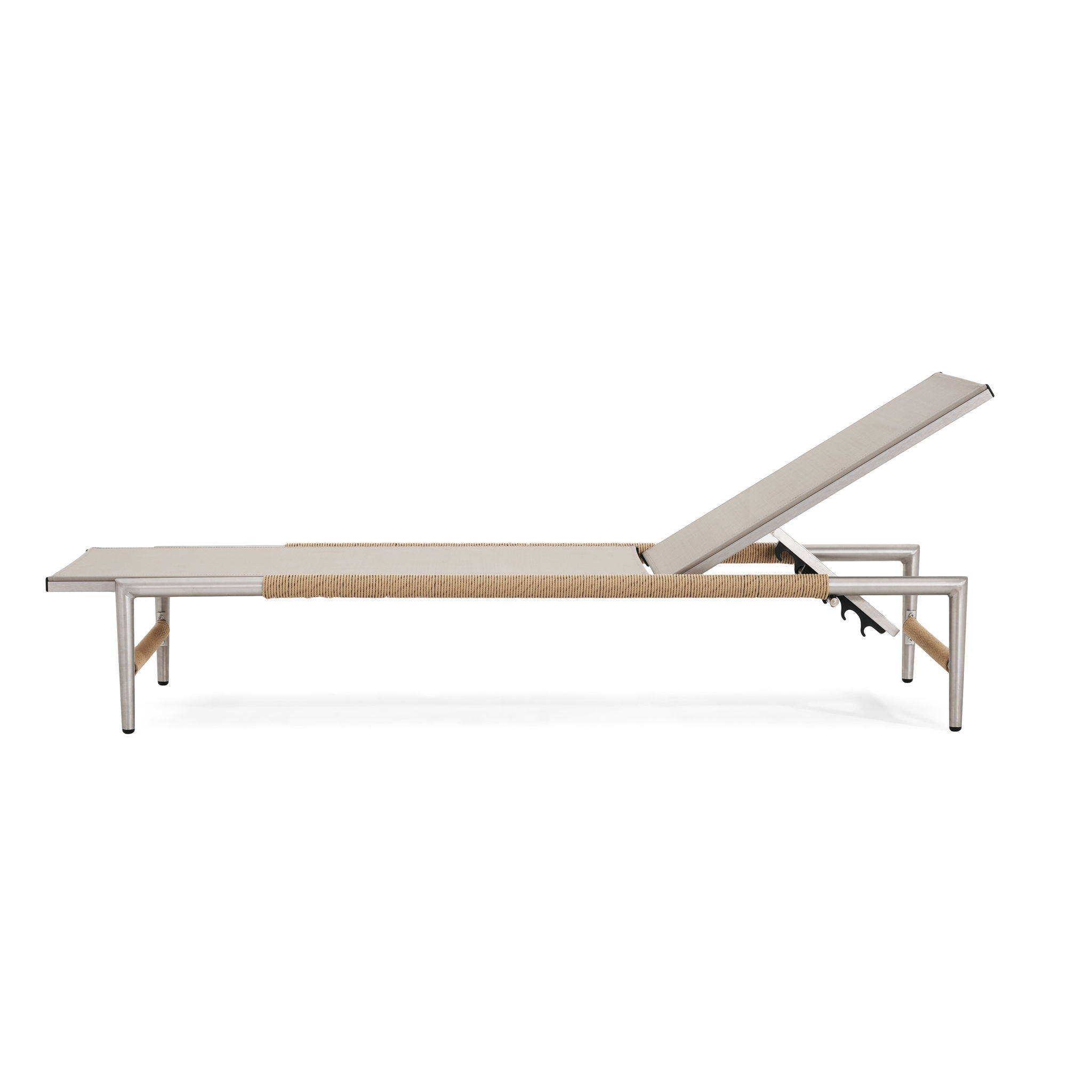 Hargrove - Outdoor Patio Aluminun Chaise Lounge, Outdoor Mesh Seat - Natural / Silver