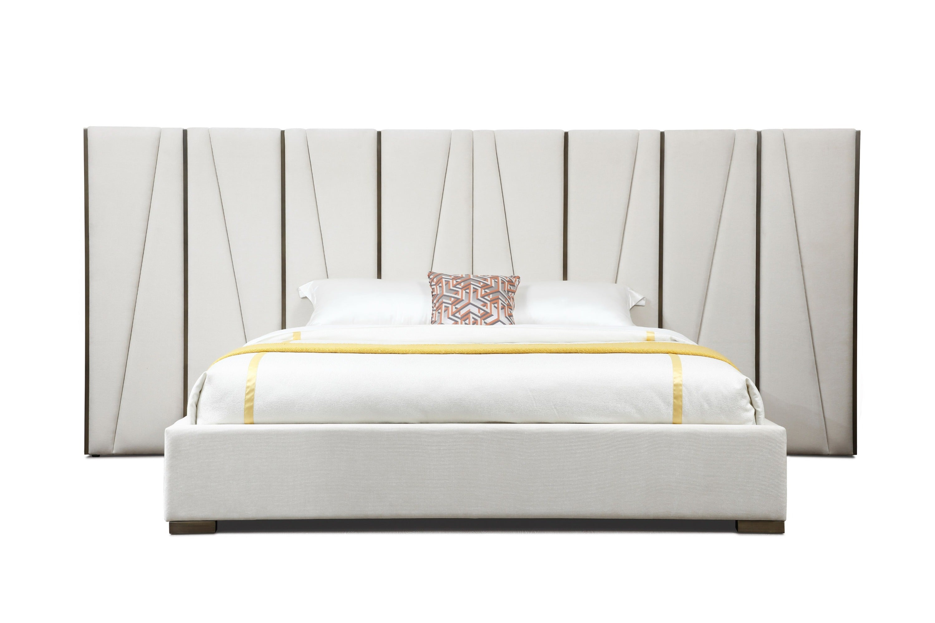 Modrest Nixa - Modern Beige Velvet + Brushed Bronze + Birch Bedroom Set
