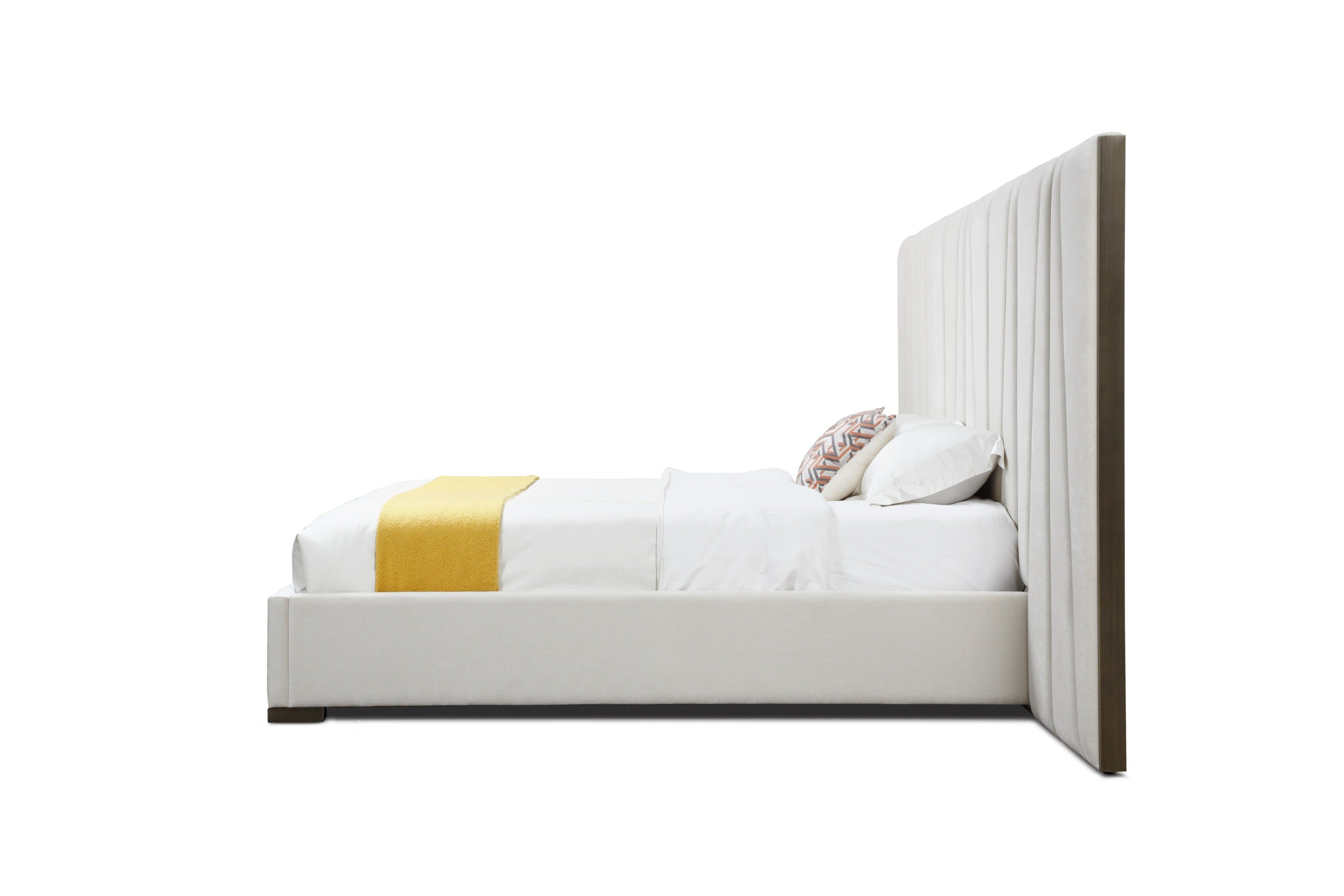Modrest Nixa - Modern Beige Velvet + Brushed Bronze + Birch Bedroom Set