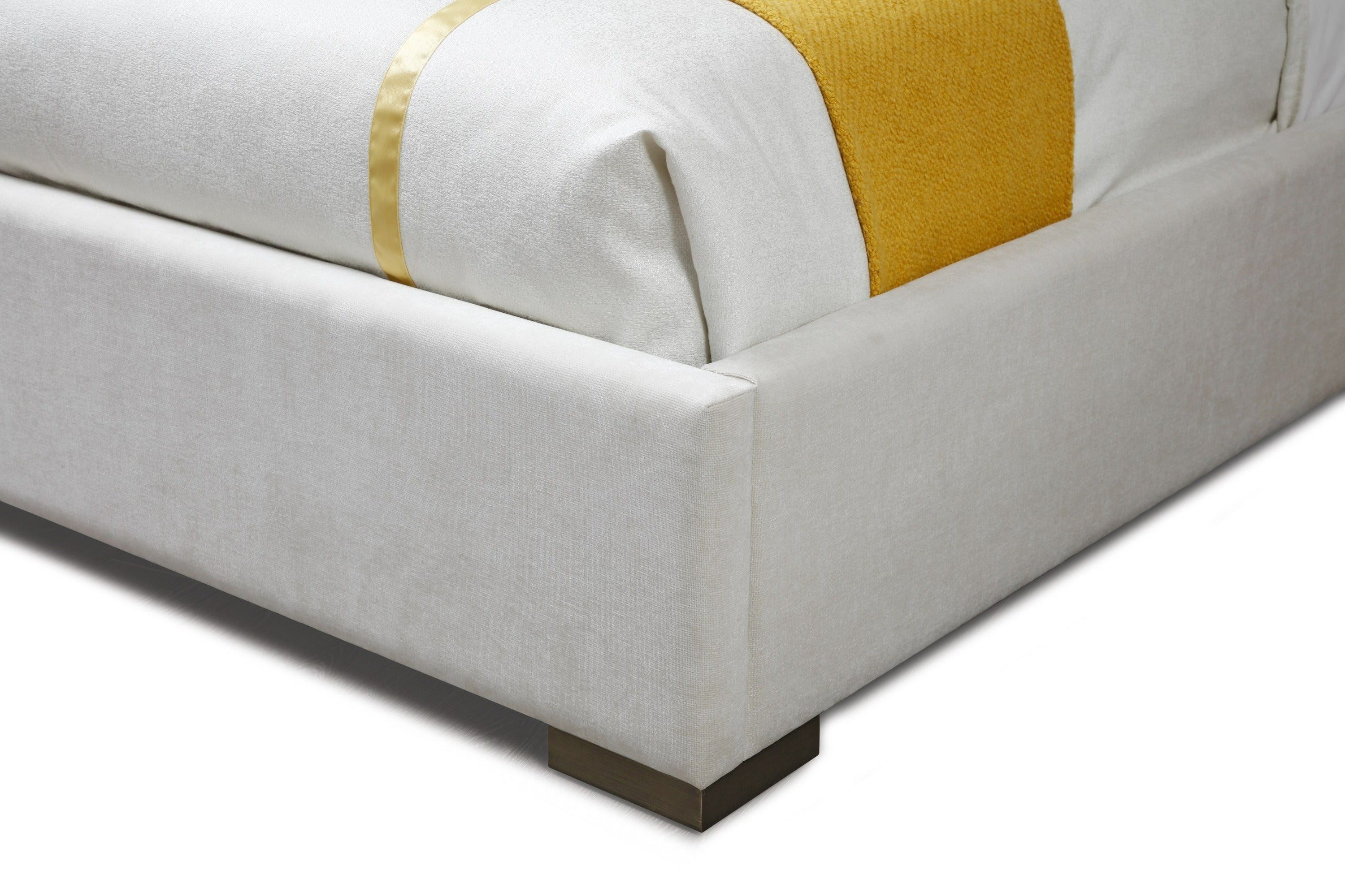 Modrest Nixa - Modern Beige Velvet + Brushed Bronze Bed + Birch Nightstands