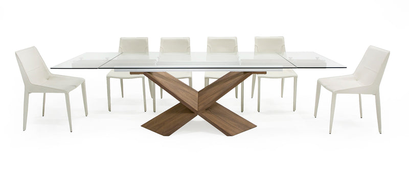 Modrest Scott - Modern Walnut and Glass Extendable 70.5"/106" Dining Table