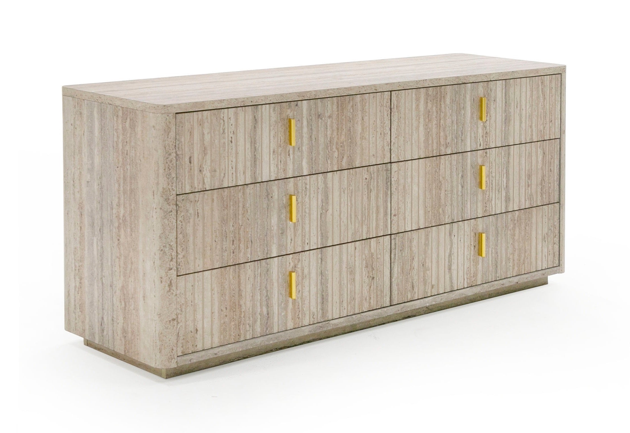 Nova Domus Roma - Modern Faux Travertine + Gold Dresser
