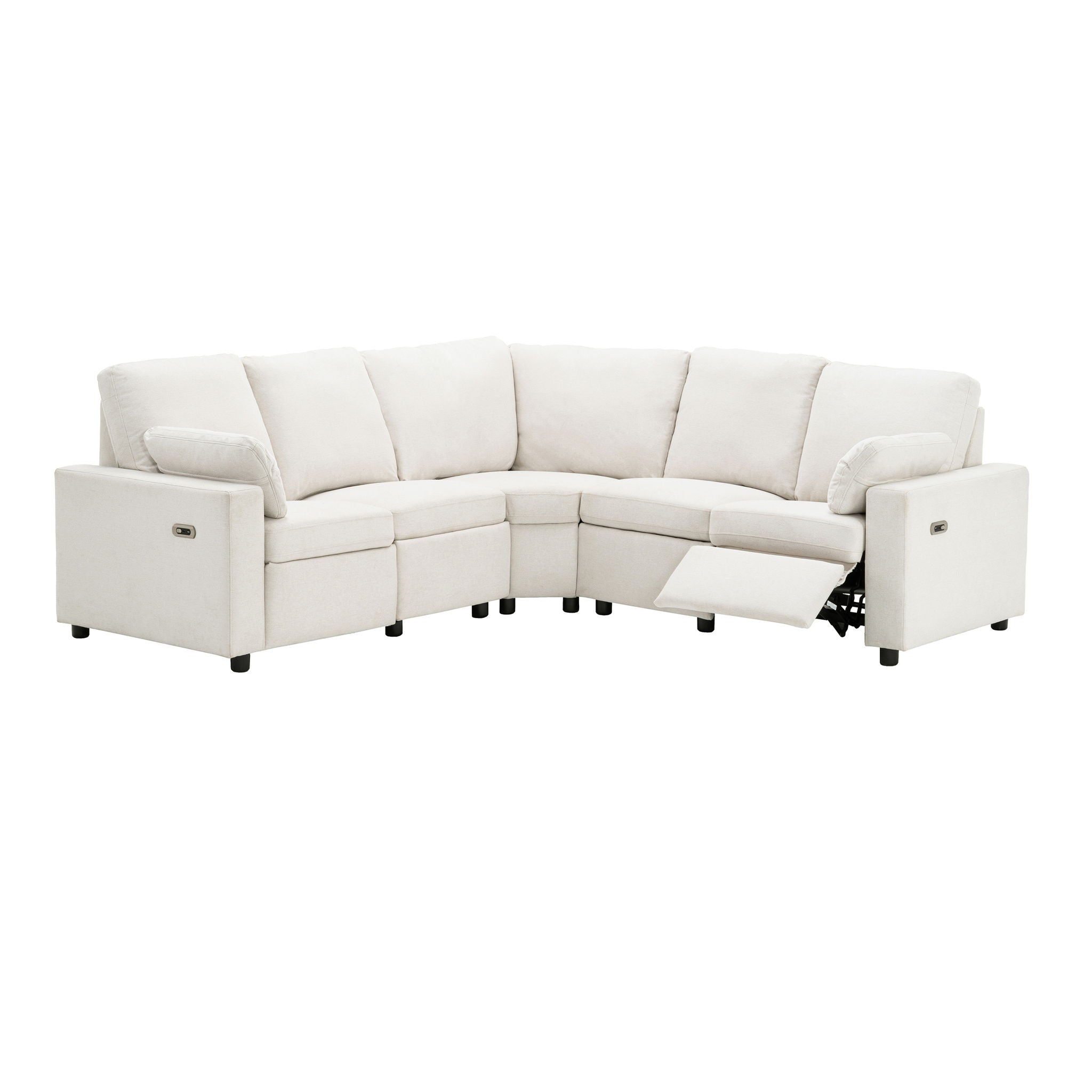 Power Recliner Sectional Sofa Home Theater Reclining Sofa With Two USB Ports, Two Storage Drawers For Living Room
