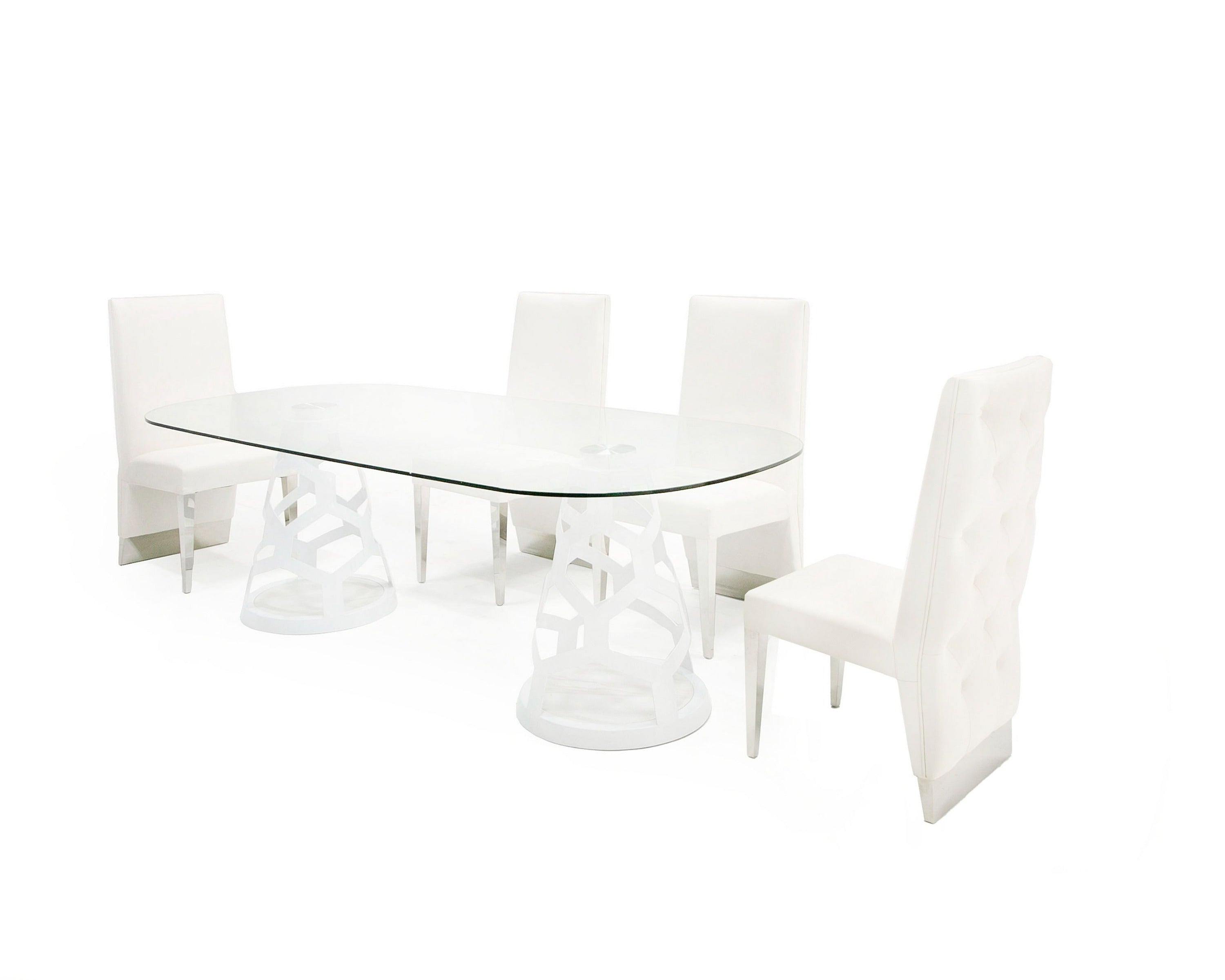 Modrest Lilly - Modern White and 15mm Glass Rectangular Dining Table