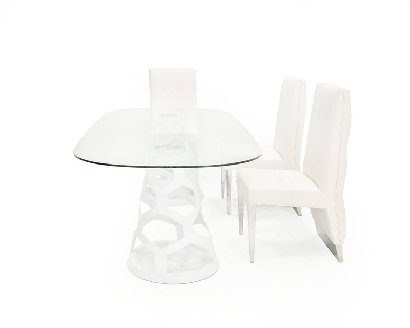 Modrest Lilly - Modern White and 15mm Glass Rectangular Dining Table