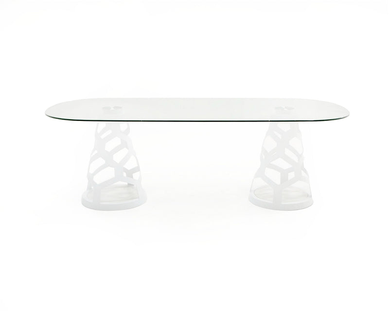 Modrest Lilly - Modern White and 15mm Glass Rectangular Dining Table
