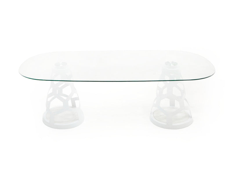 Modrest Lilly - Modern White and 15mm Glass Rectangular Dining Table