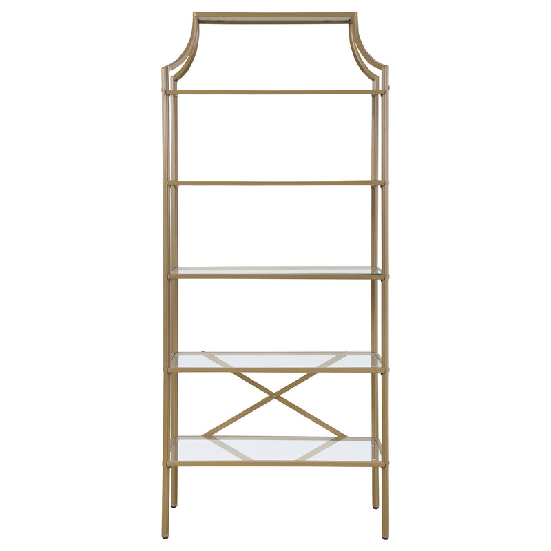Serena 70-inch 5-shelf Glass Bookshelf Gold