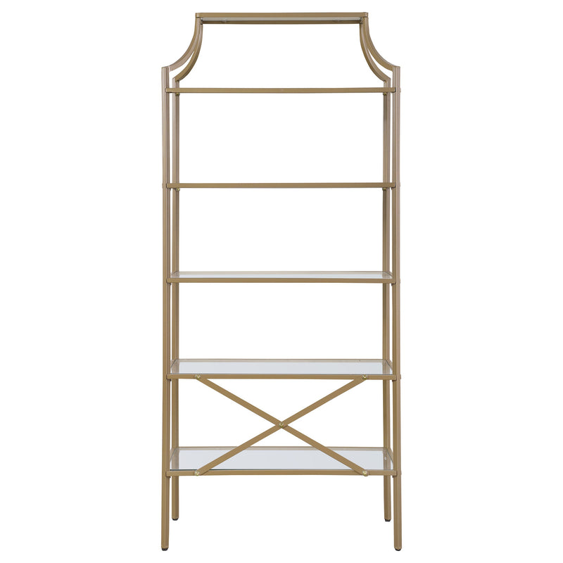 Serena 70-inch 5-shelf Glass Bookshelf Gold