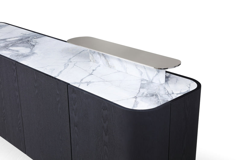 Modrest Broxburn - Modern Black Oak + Faux Marble Buffet
