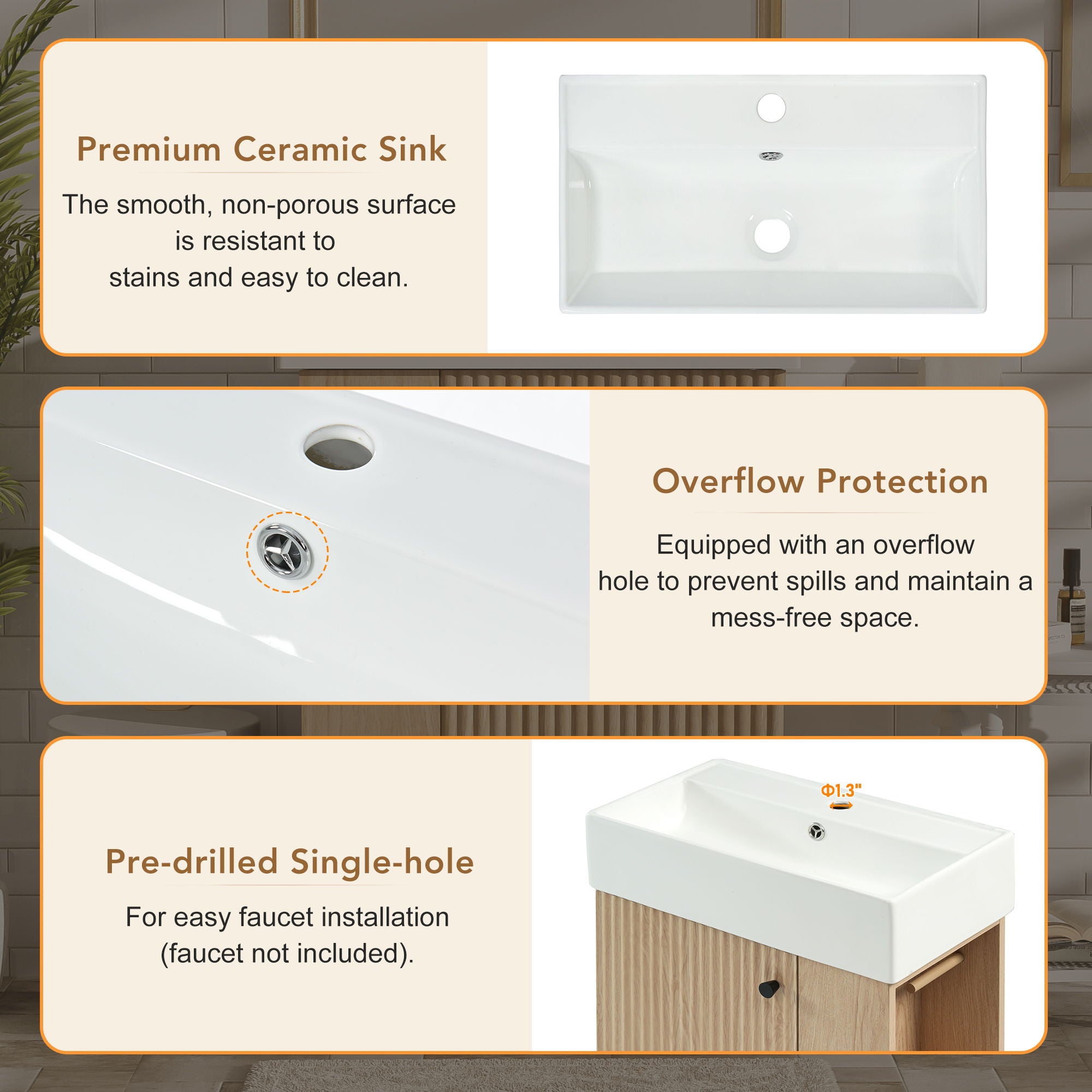 Bathroom Vanity With Sink, Freestanding Wood Grain Cabinet With Storage